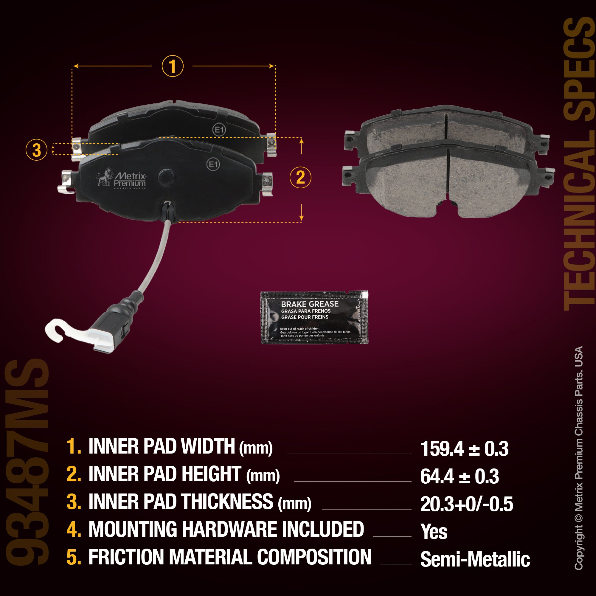 Metrix Premium Chassis Parts Front Disc Brake Pad Set 93487MS aftermarket car parts