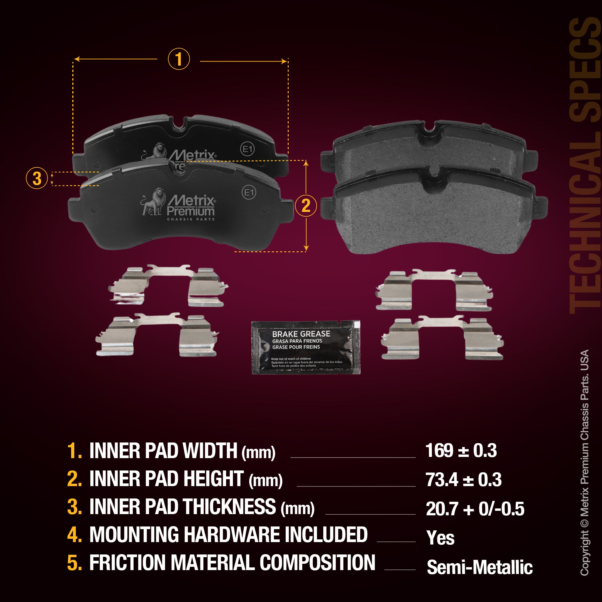 Metrix Premium Front Disc Brake Pad Set 93490MS aftermarket car parts