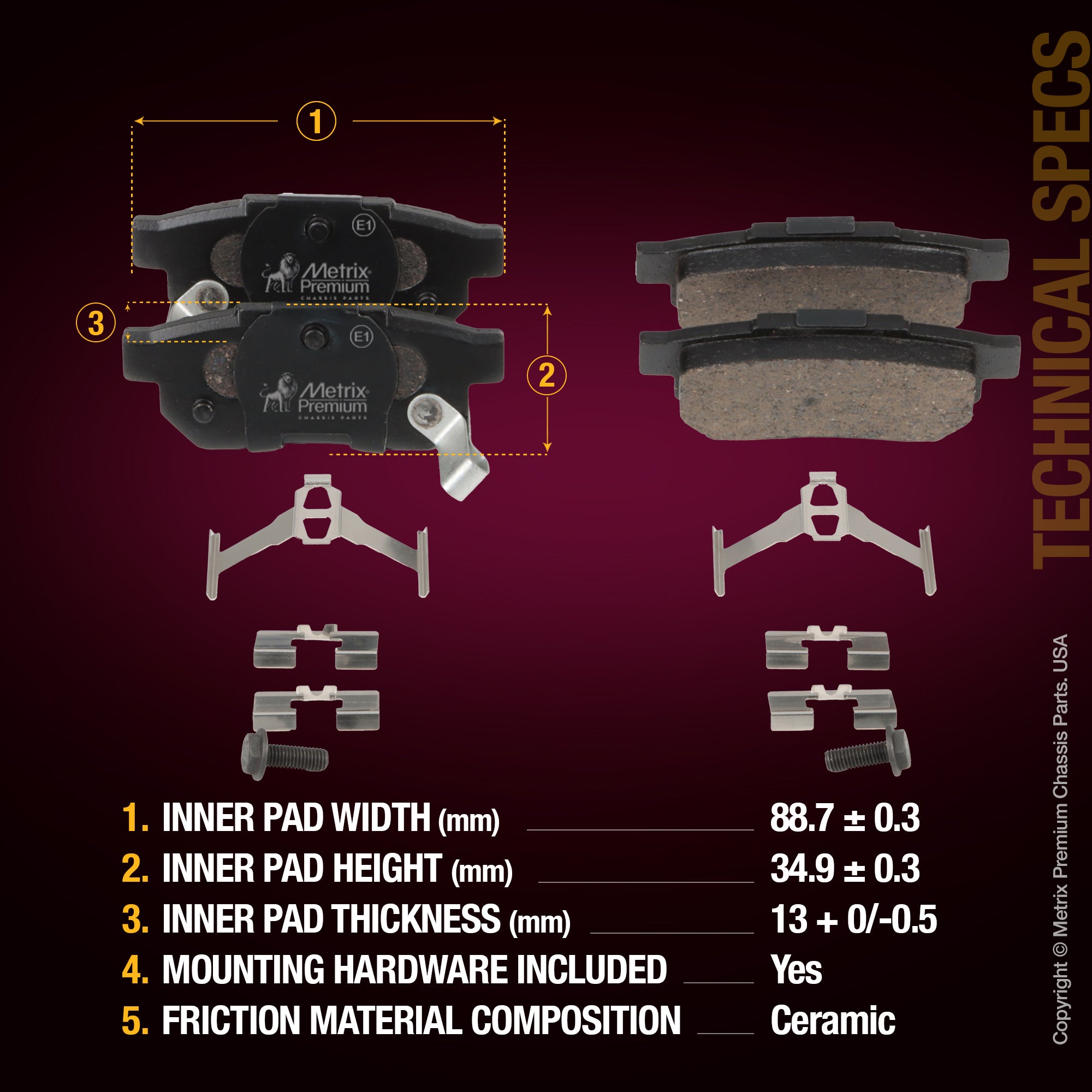 Metrix Premium Chassis Parts Rear Disc Brake Pad Set 93496MC OEM fit auto parts