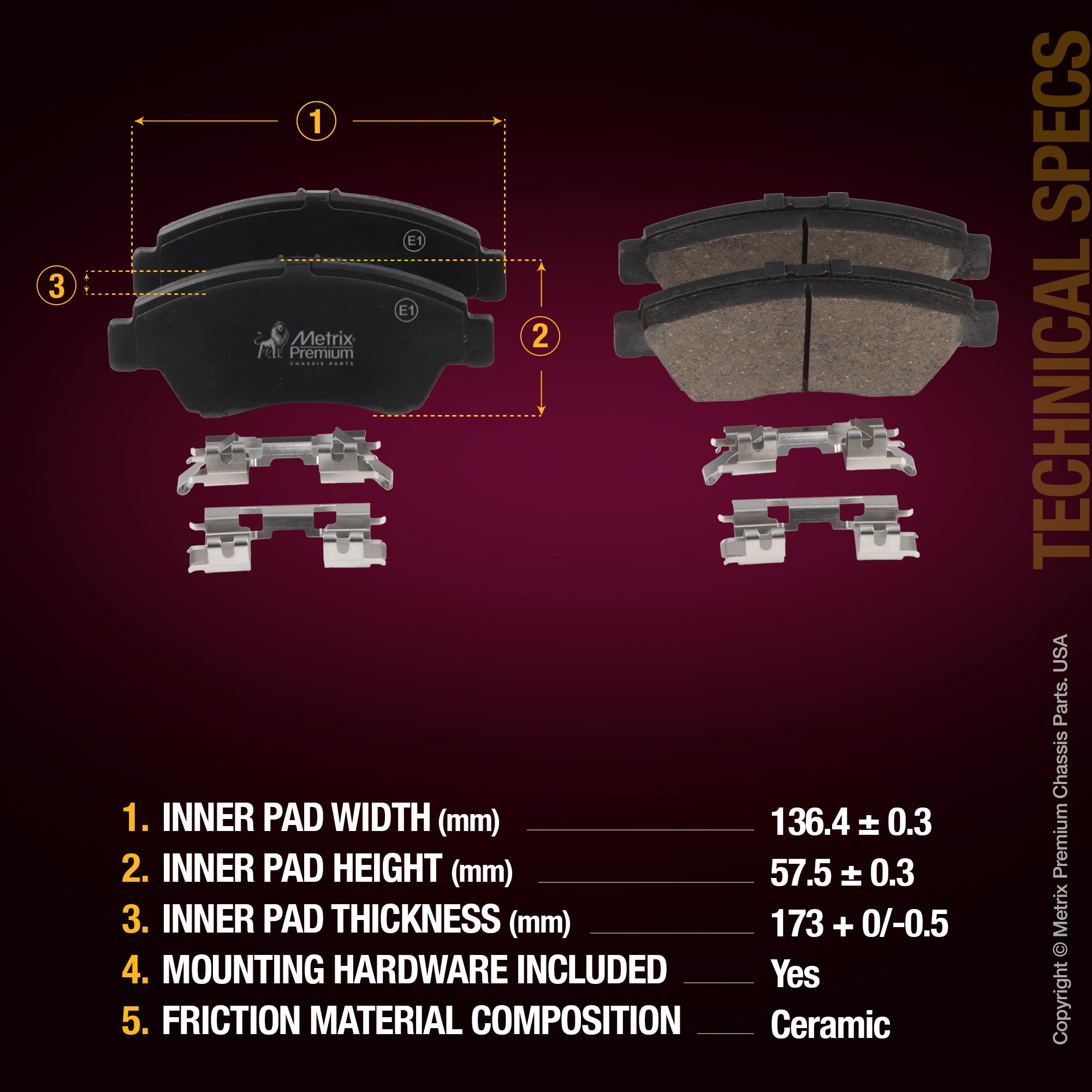 Metrix Premium Chassis Parts Front Disc Brake Pad Set 93499MC OEM fit auto parts