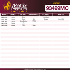 Metrix Premium Chassis Parts Front Disc Brake Pad Set 93499MC OEM fit auto parts