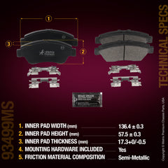 Metrix Premium Chassis Parts Front Disc Brake Pad Set 93499MS aftermarket car parts