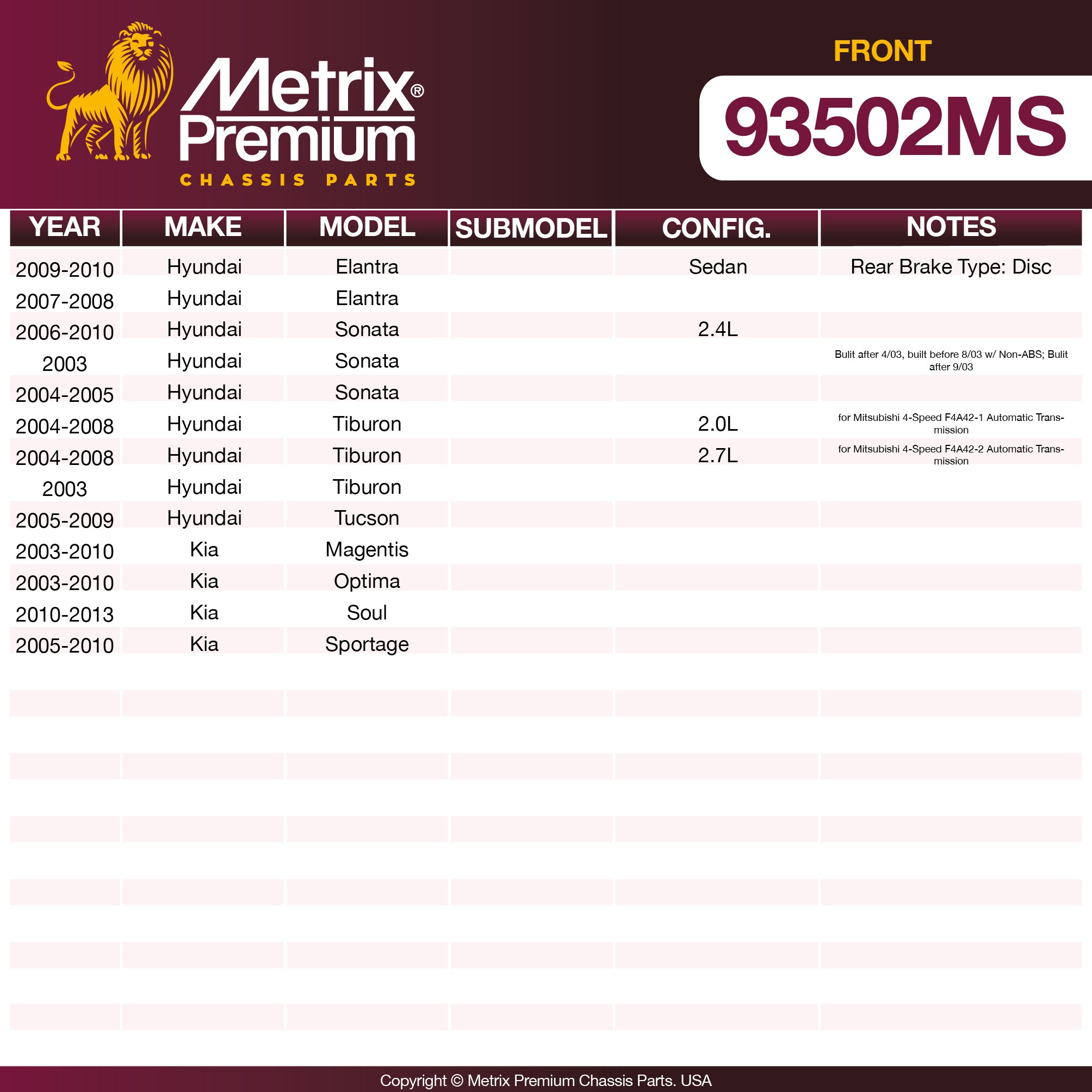 Metrix Premium Chassis Parts  suspension steering brake parts