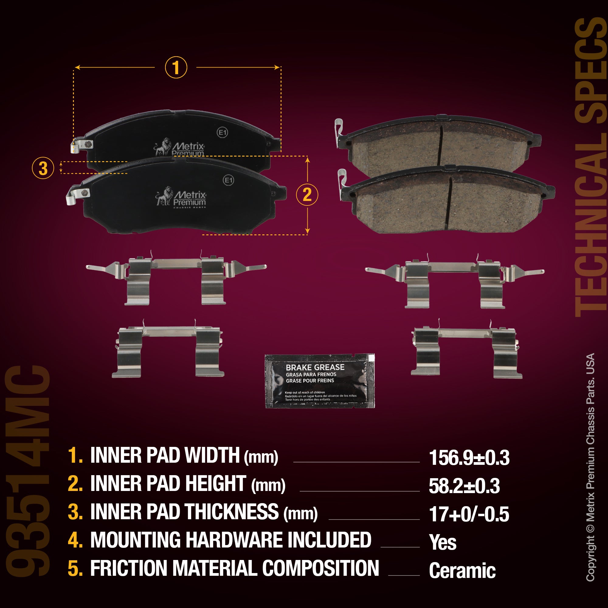 Metrix Premium Chassis Parts Front Disc Brake Pad Set 93514MC aftermarket car parts