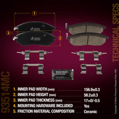 Metrix Premium Chassis Parts Front Disc Brake Pad Set 93514MC aftermarket car parts