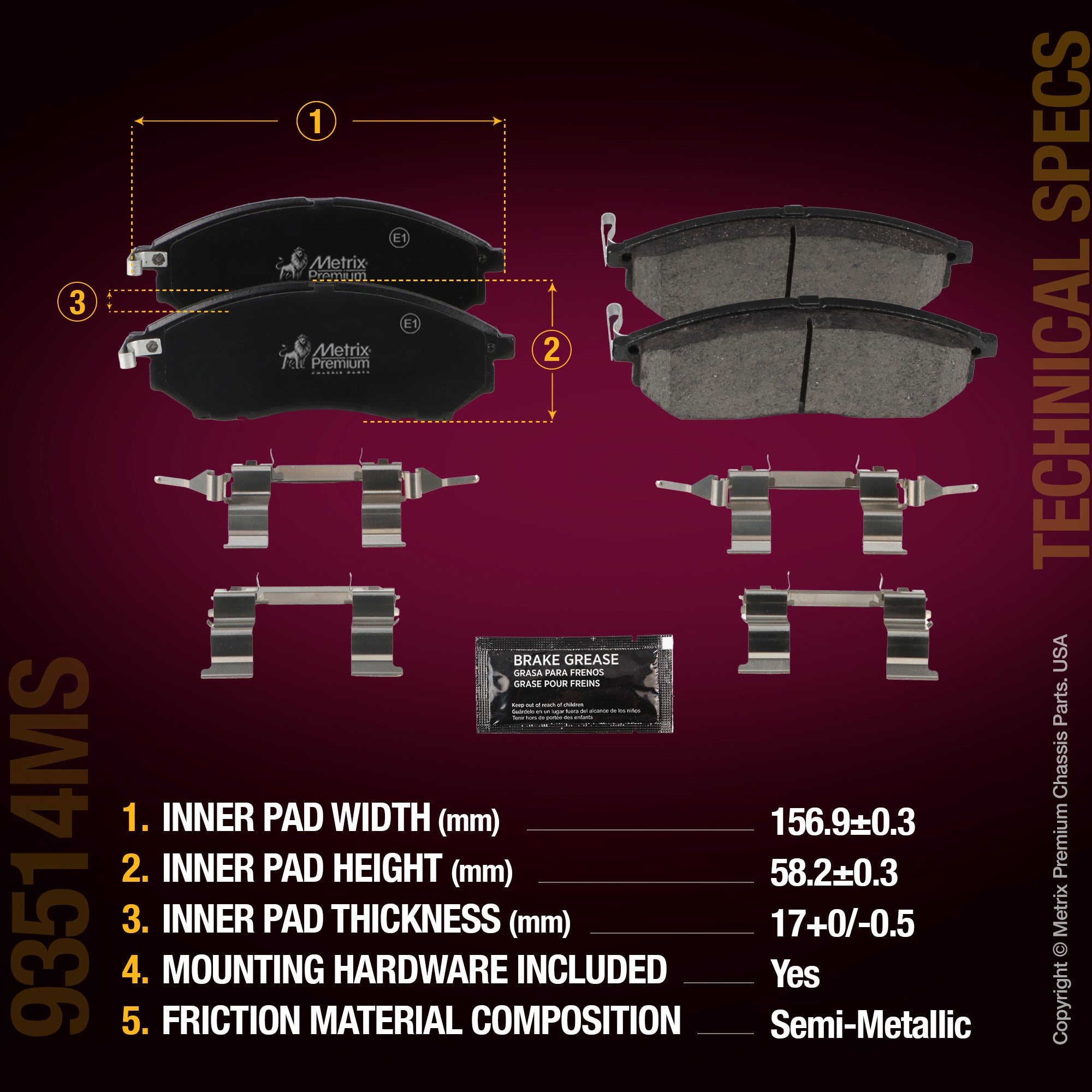 Metrix Premium Chassis Parts Front Disc Brake Pad Set 93514MS aftermarket car parts