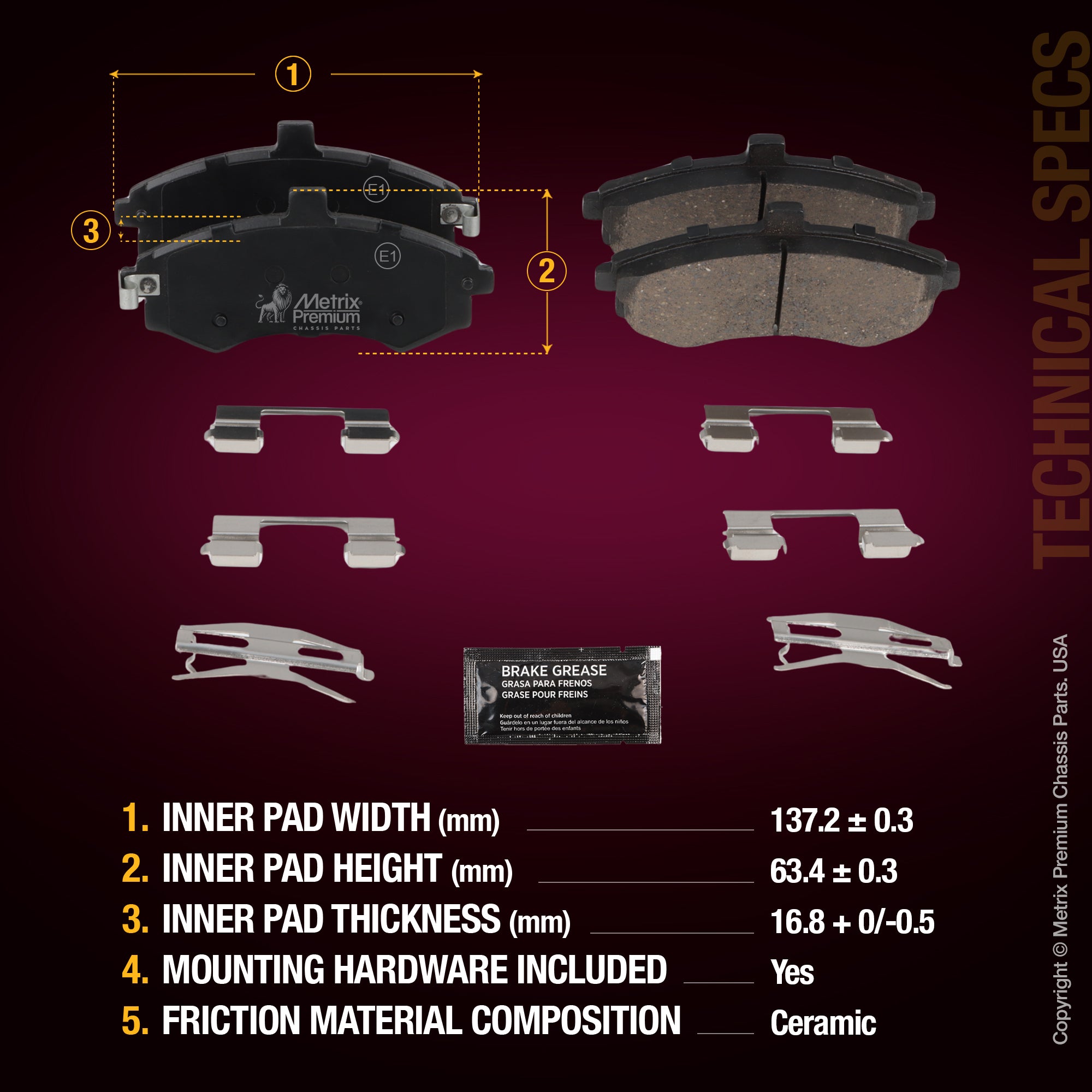 Metrix Premium Front Disc Brake Pad Set 93517MC aftermarket car parts