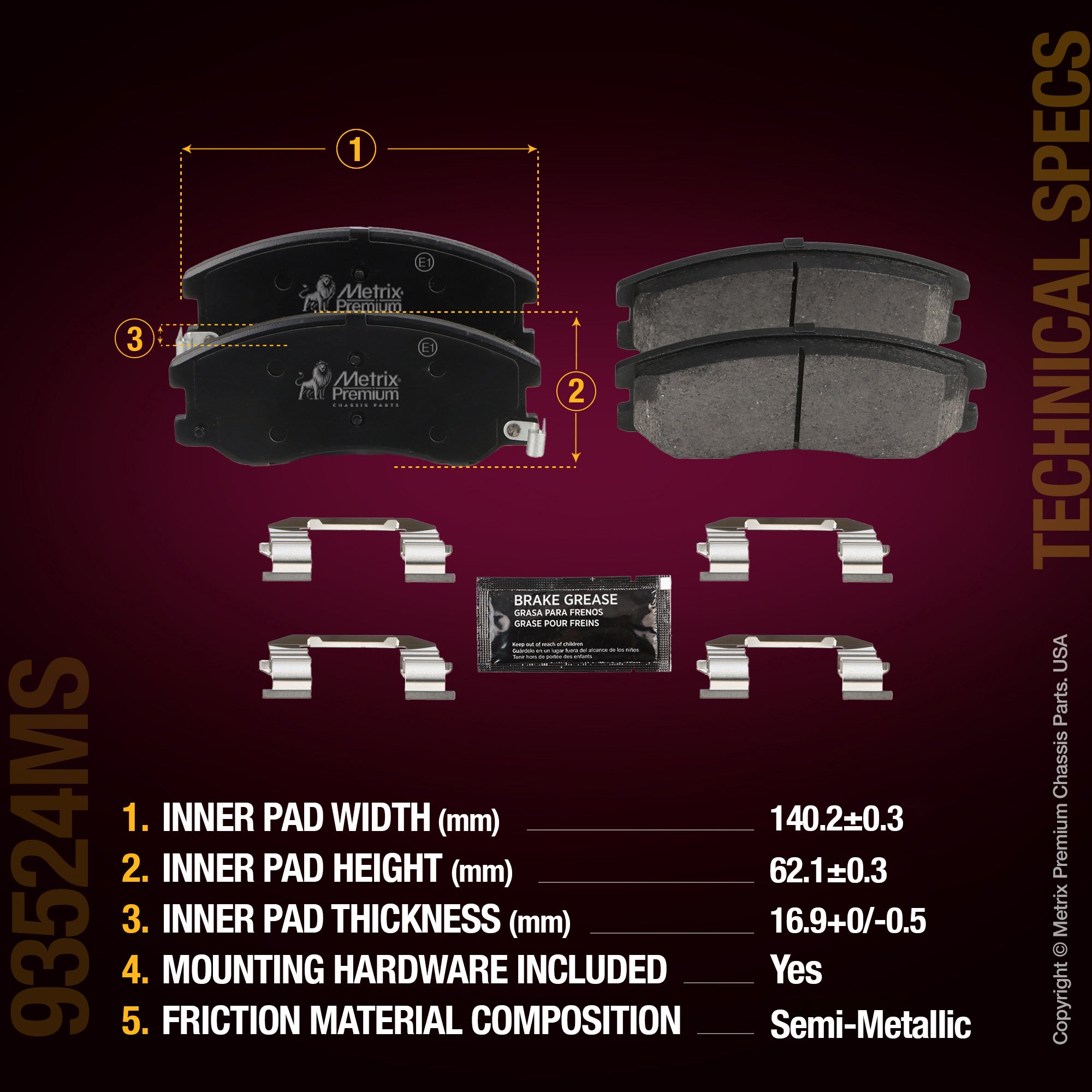 Metrix Premium Chassis Parts Front Disc Brake Pad Set 93524MS aftermarket car parts