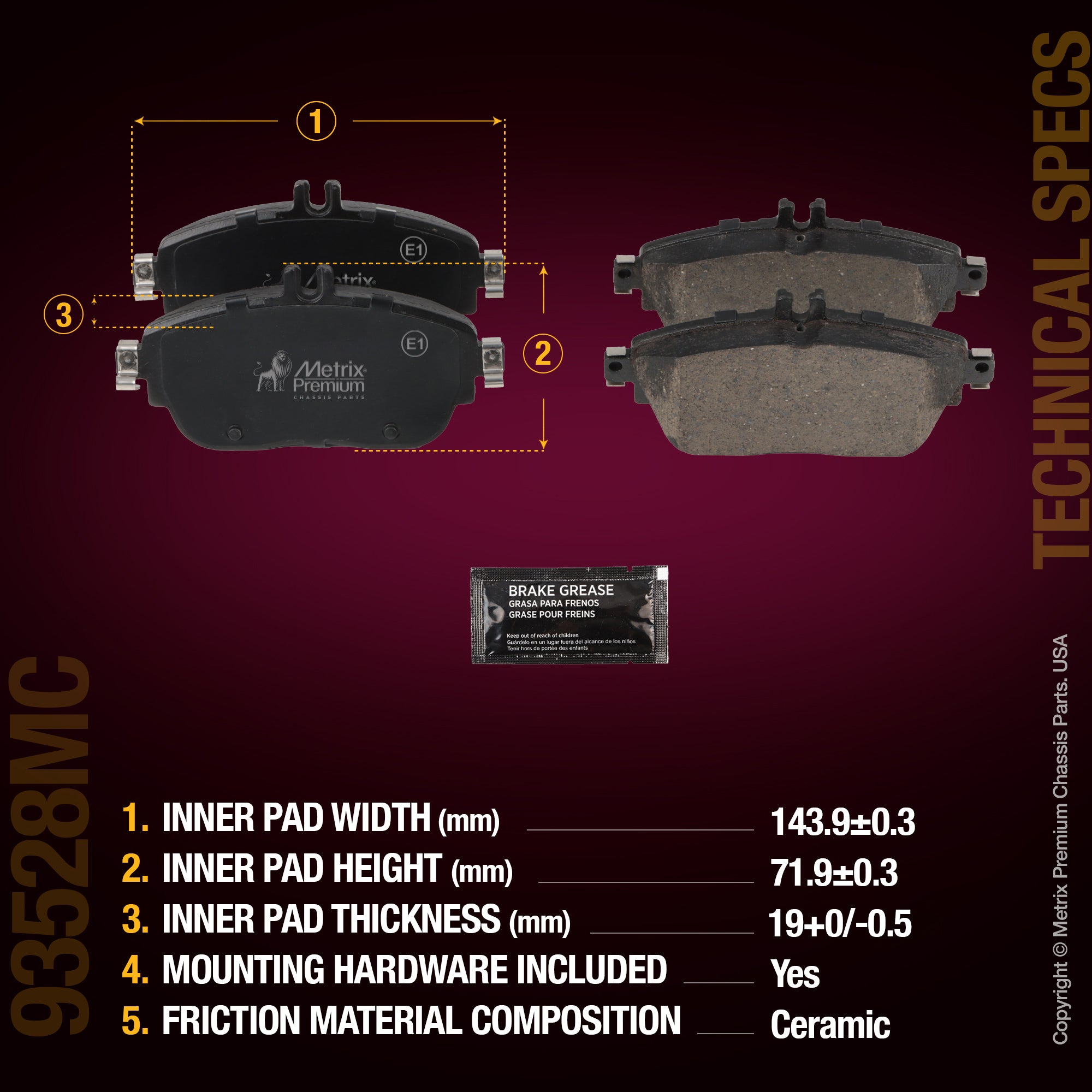 Metrix Premium Front Disc Brake Pad Set 93528MC aftermarket car parts