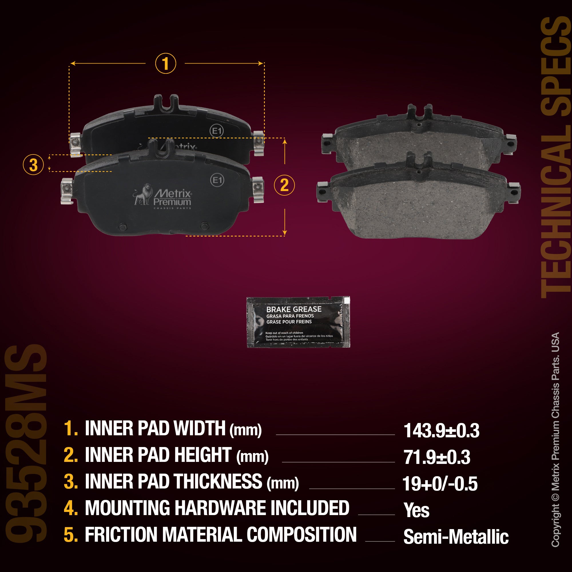 Metrix Premium Chassis Parts Front Disc Brake Pad Set 93528MS aftermarket car parts
