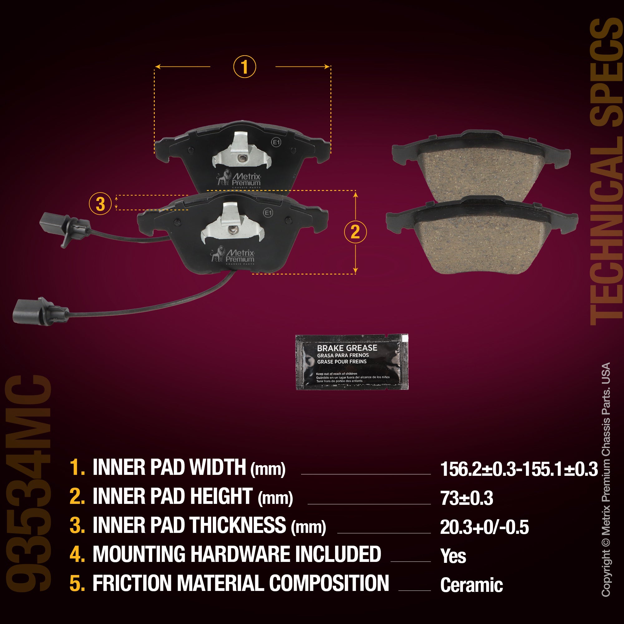 Metrix Premium Chassis Parts Front Disc Brake Pad Set 93534MC aftermarket car parts