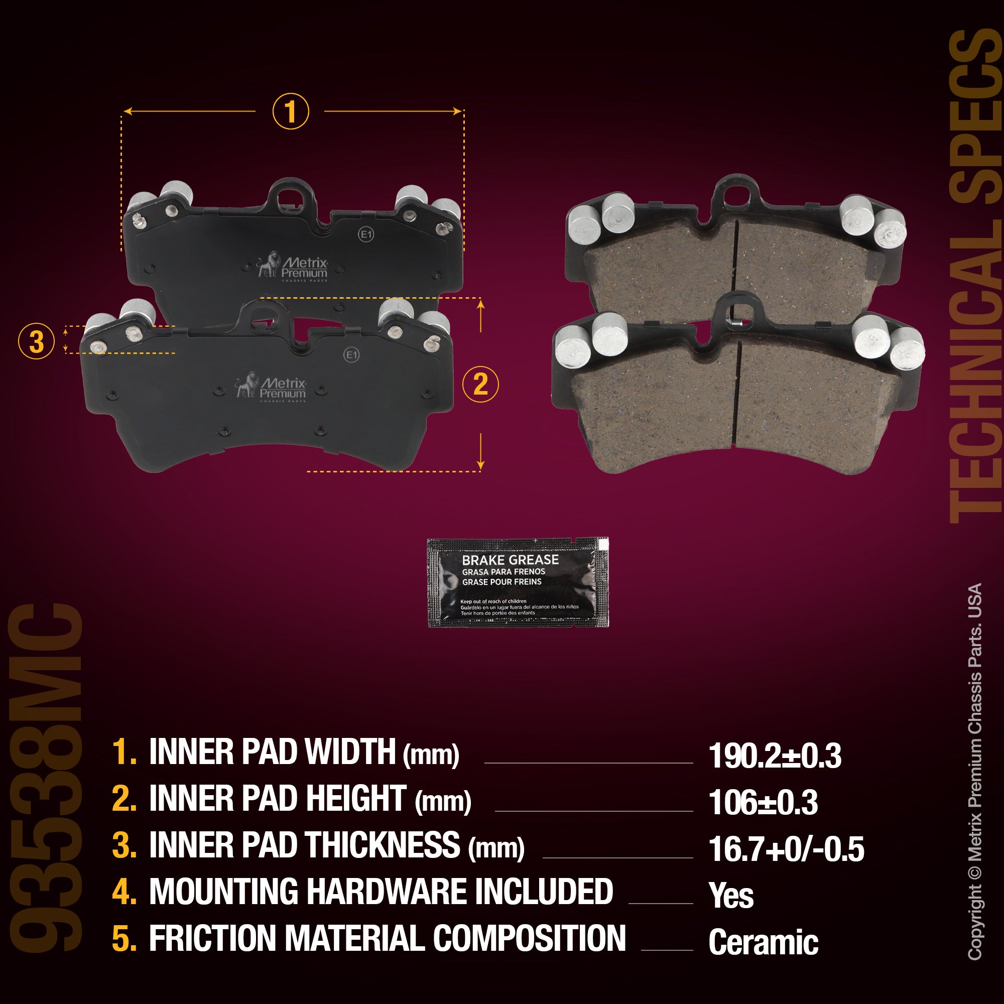 Metrix Premium Chassis Parts Front Disc Brake Pad Set 93538MC aftermarket car parts