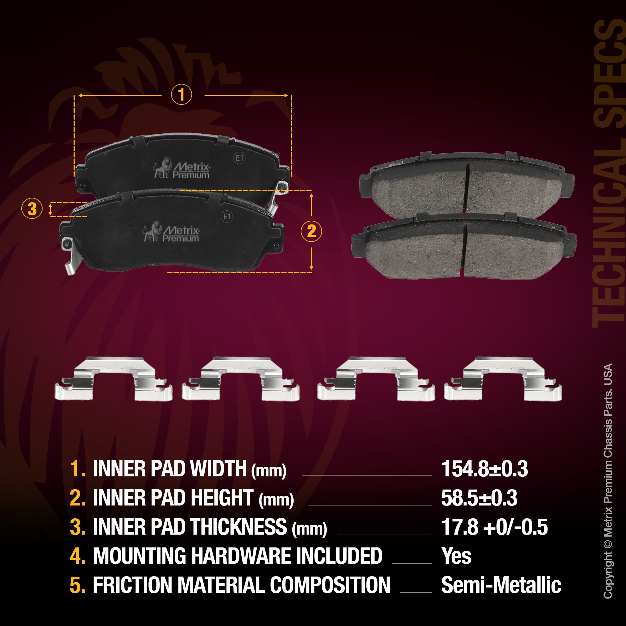 Metrix Premium 6 PC Front & Rear Brake Rotor & Semi-Metallic Disc Brake Pad Kit 95963MT Dimensions