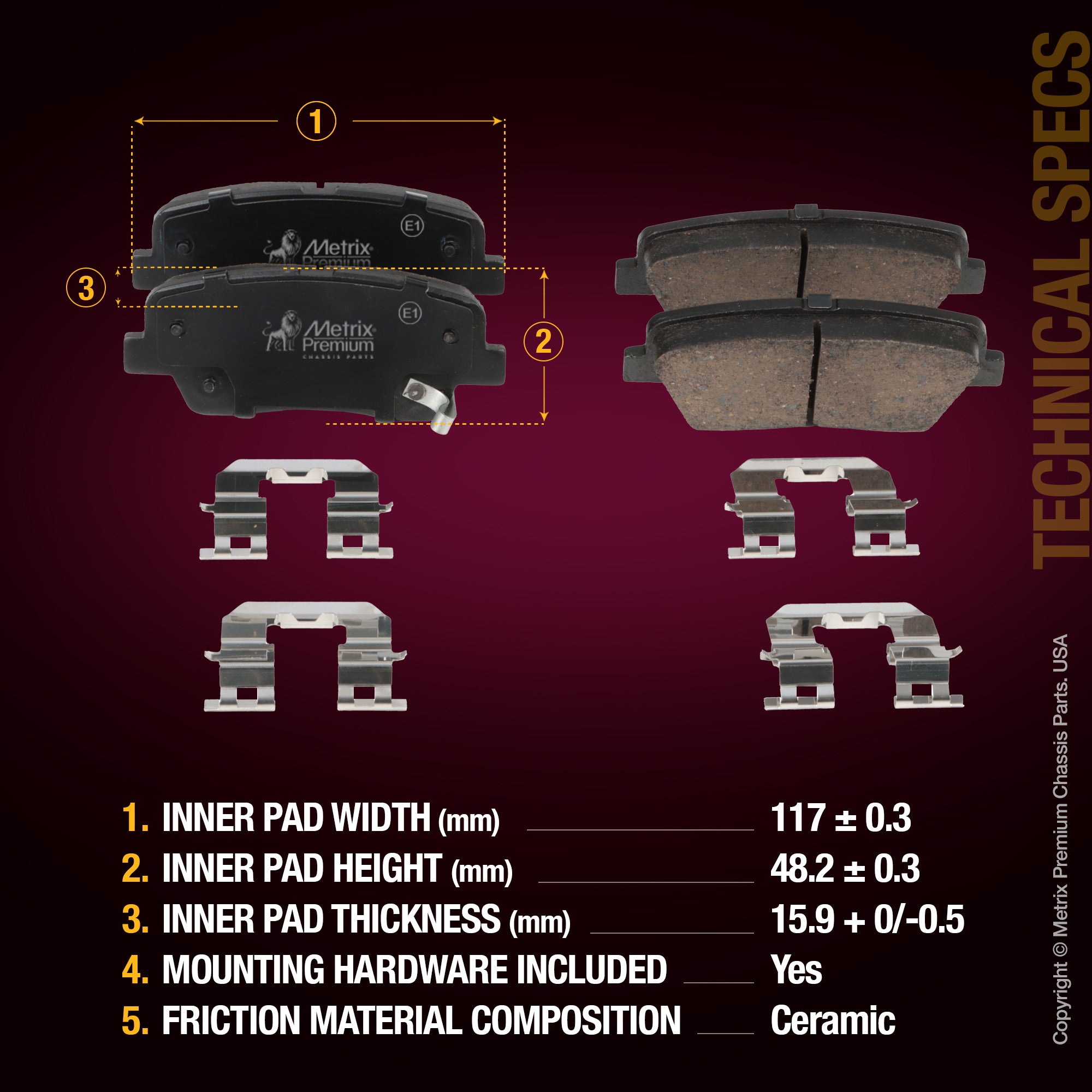 Metrix Premium Chassis Parts Rear Disc Brake Pad Set 93557MC OEM fit auto parts