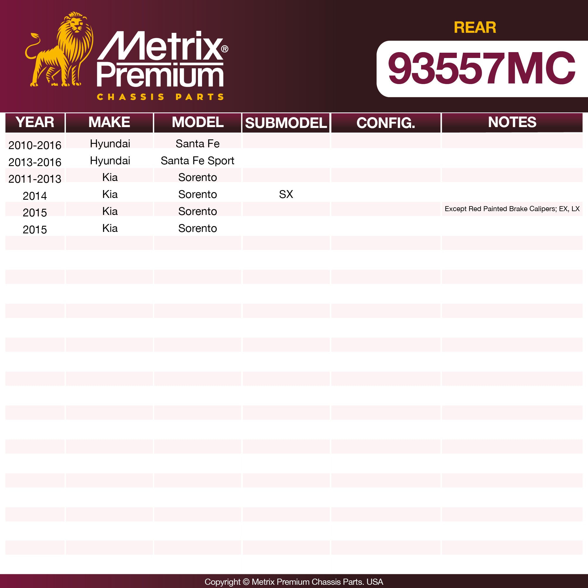 Metrix Premium Chassis Parts Rear Disc Brake Pad Set 93557MC OEM fit auto parts
