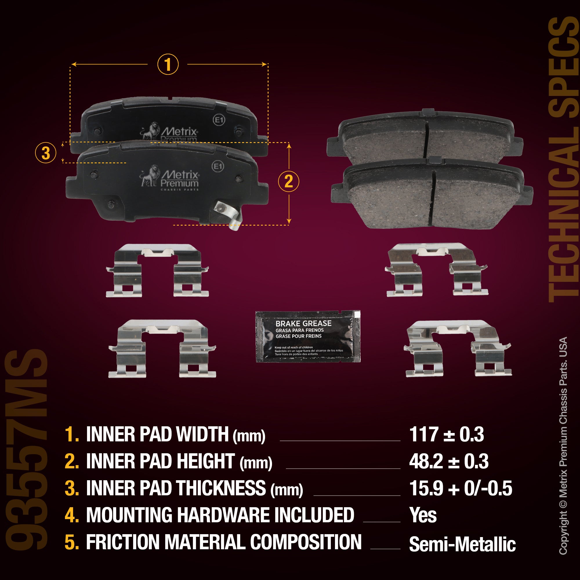 Metrix Premium Chassis Parts Rear Disc Brake Pad Set 93557MS aftermarket car parts