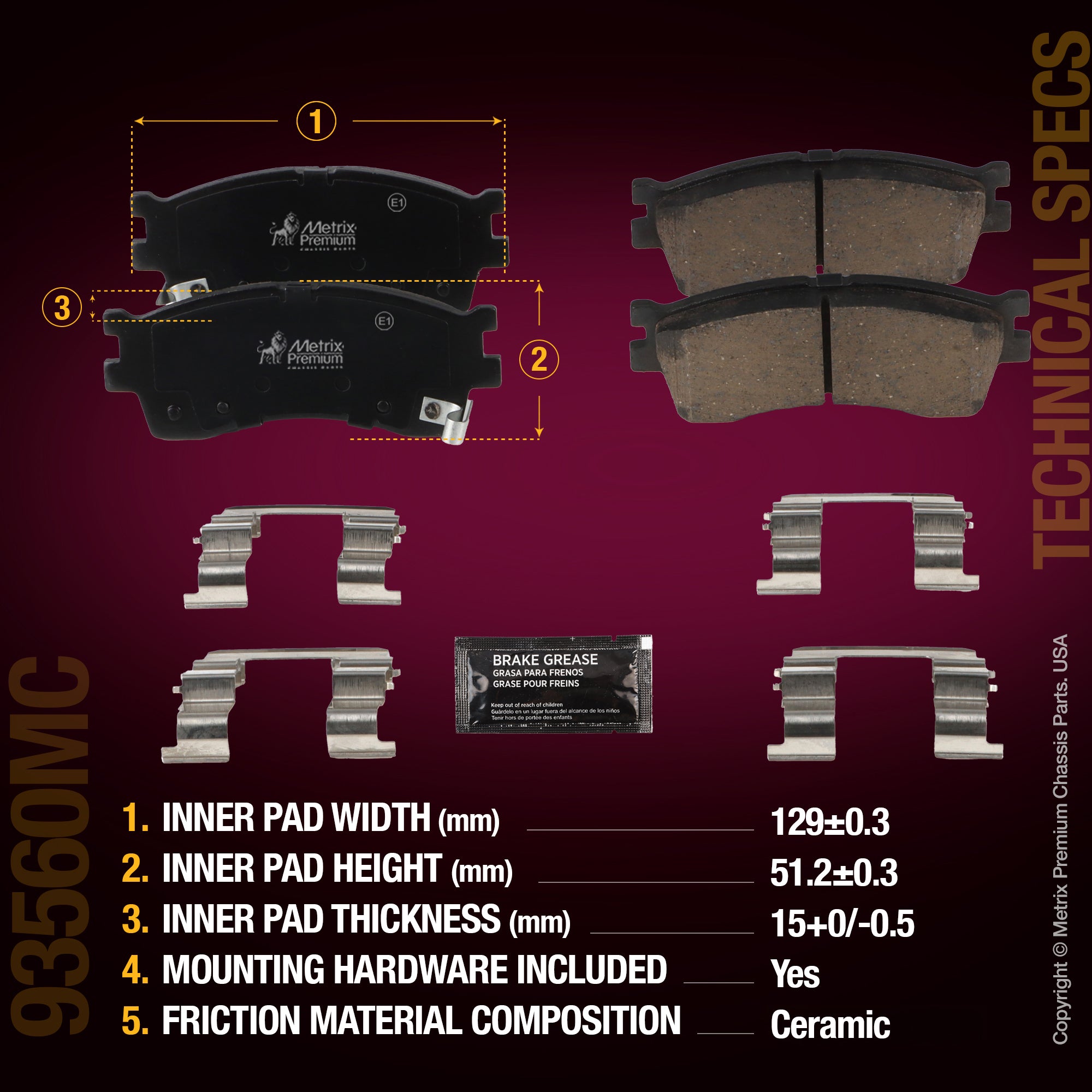 Metrix Premium Chassis Parts Front Disc Brake Pad Set 93560MC aftermarket car parts