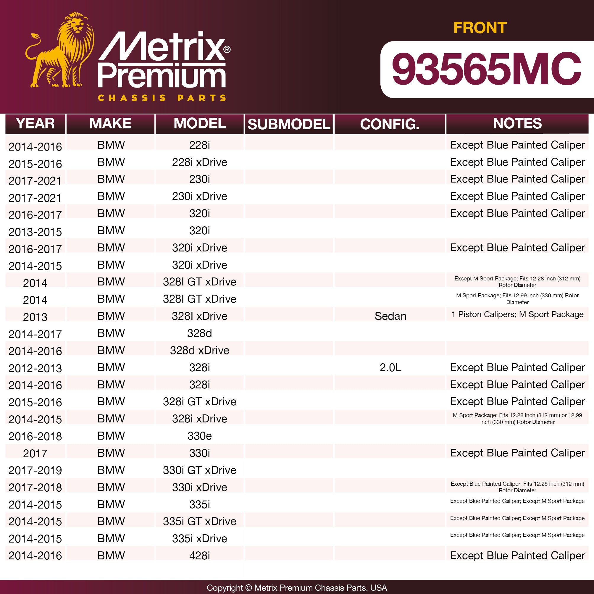 Metrix Premium Front Disc Brake Pad Set 93565MC OEM fit spare parts