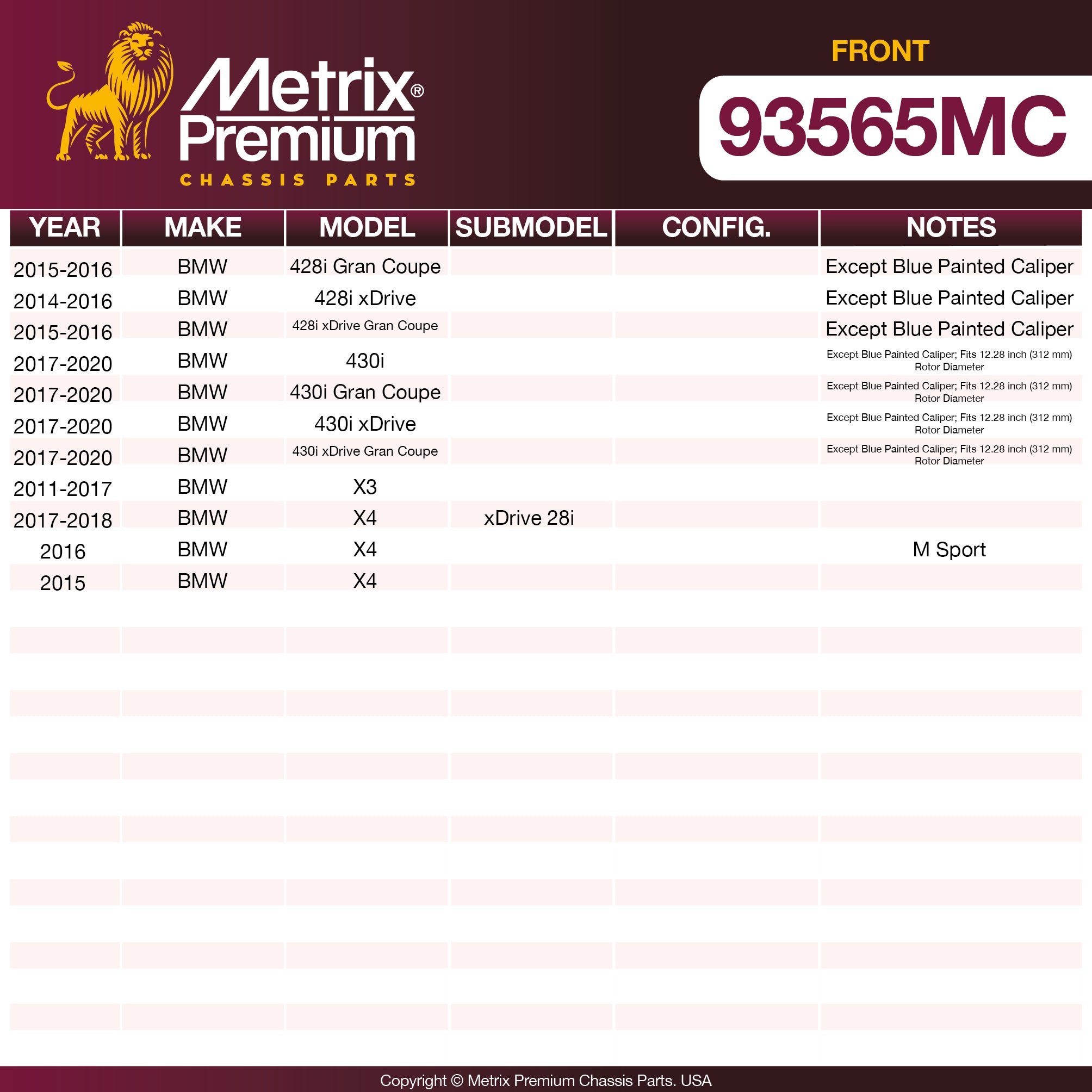 Metrix Premium Front Disc Brake Pad Set 93565MC aftermarket car parts