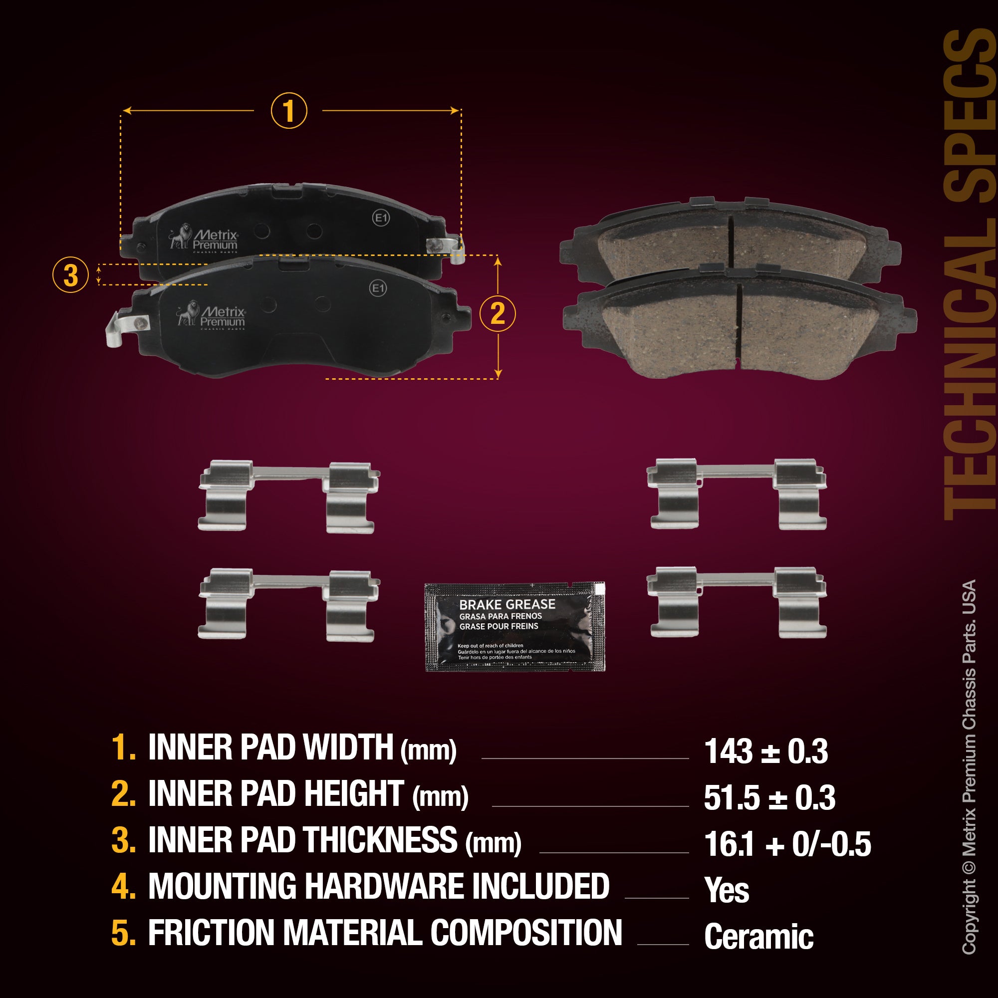 Metrix Premium Front Disc Brake Pad Set 93567MC aftermarket car parts