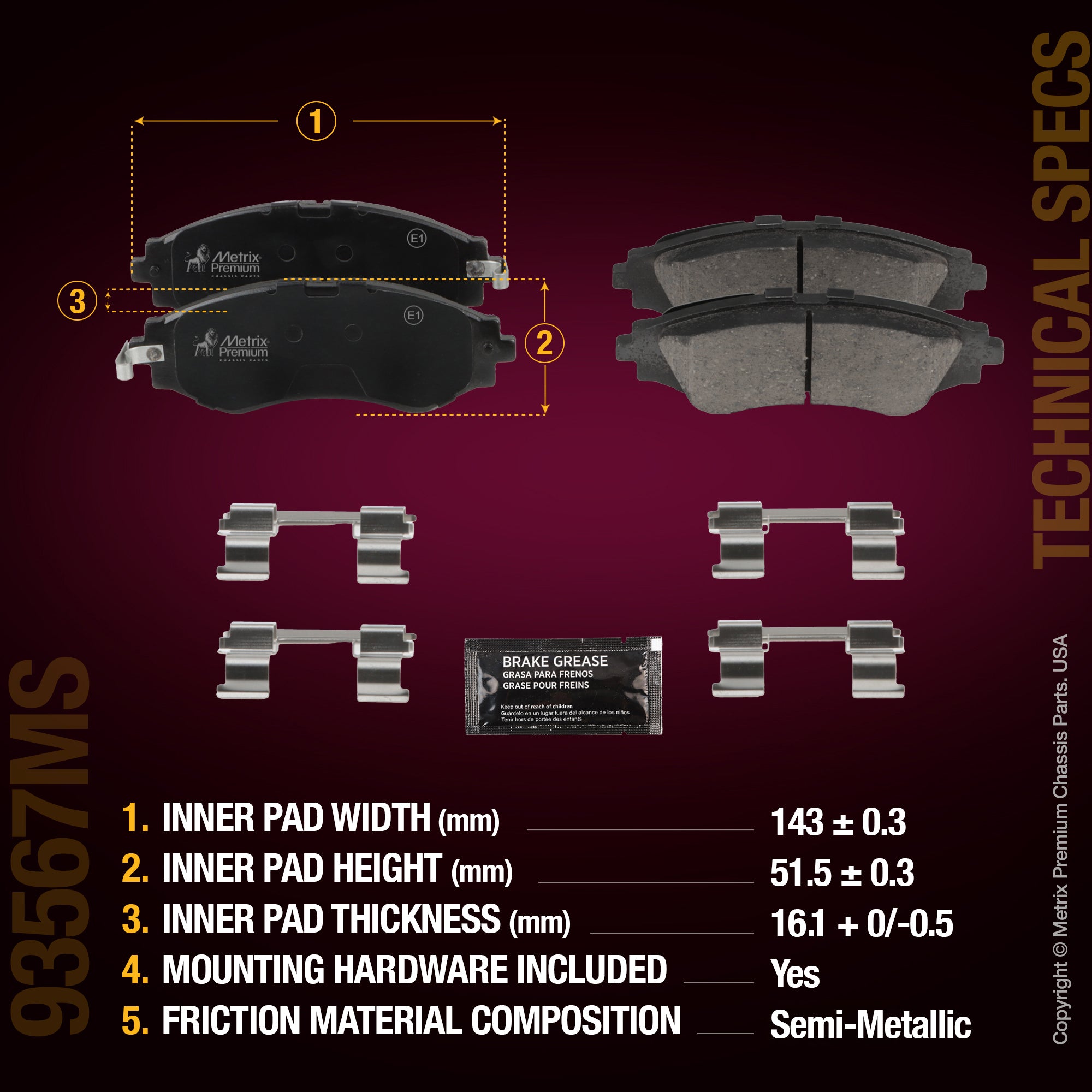 Metrix Premium Chassis Parts Front Disc Brake Pad Set 93567MS aftermarket car parts