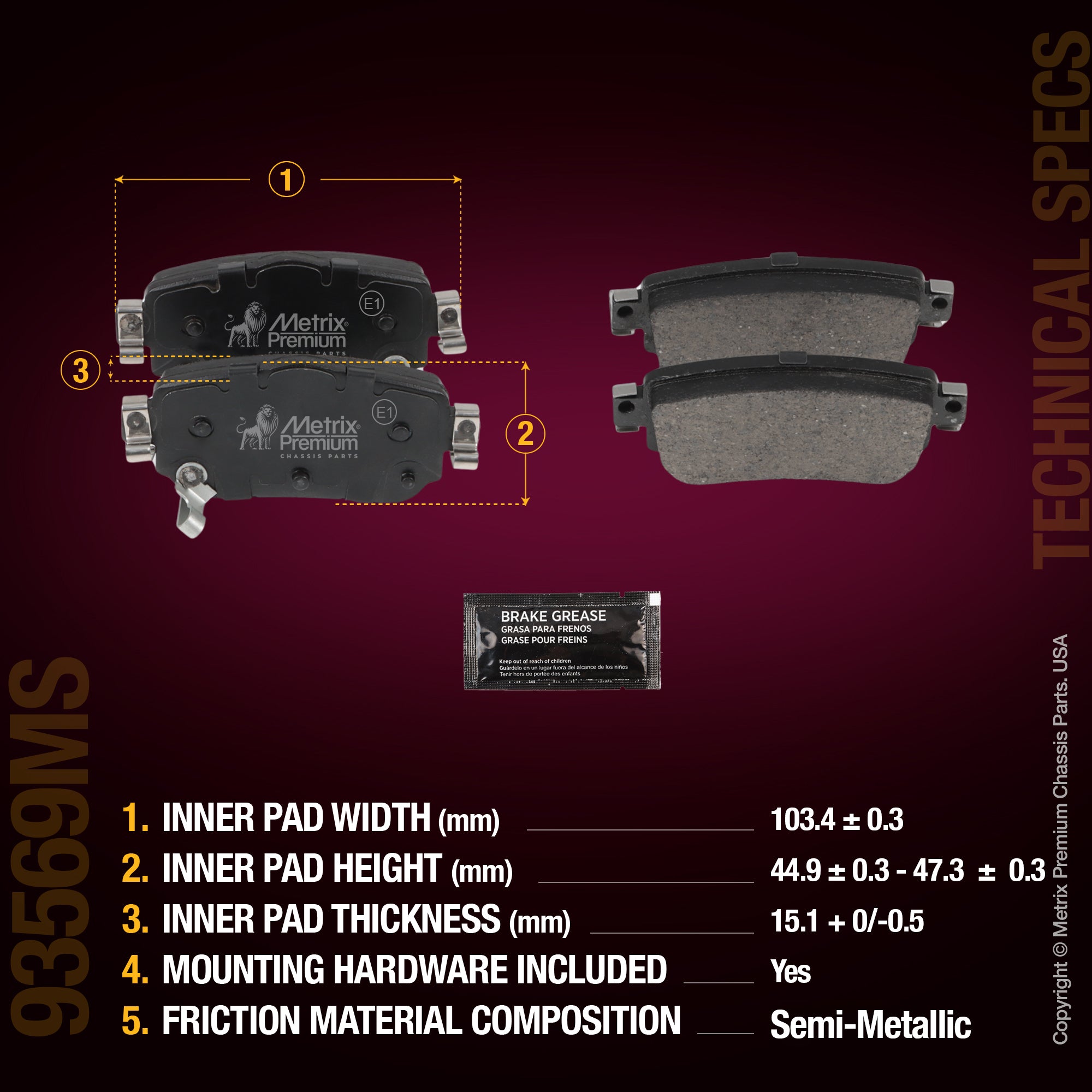 Metrix Premium Chassis Parts Rear Disc Brake Pad Set 93569MS aftermarket car parts