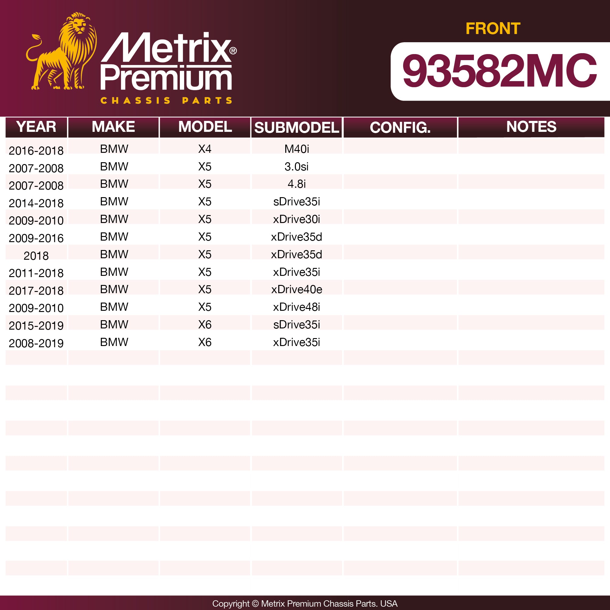 Metrix Premium Front Disc Brake Pad Set 93582MC OEM fit spare parts