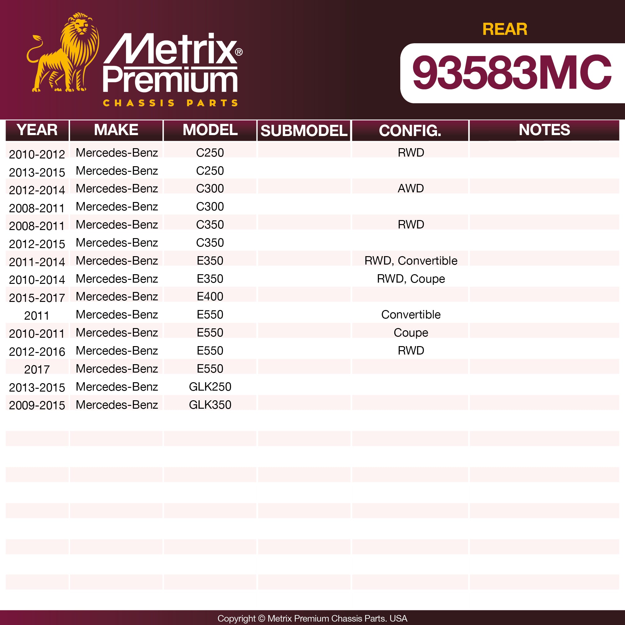 Metrix Premium Rear Disc Brake Pad Set 93583MC OEM fit spare parts