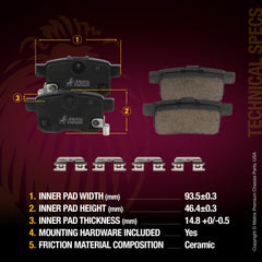 Metrix Premium 3 PC Rear Ceramic Disc Brake Pad Set & Solid Brake Rotor Kit 96287MT Dimensions