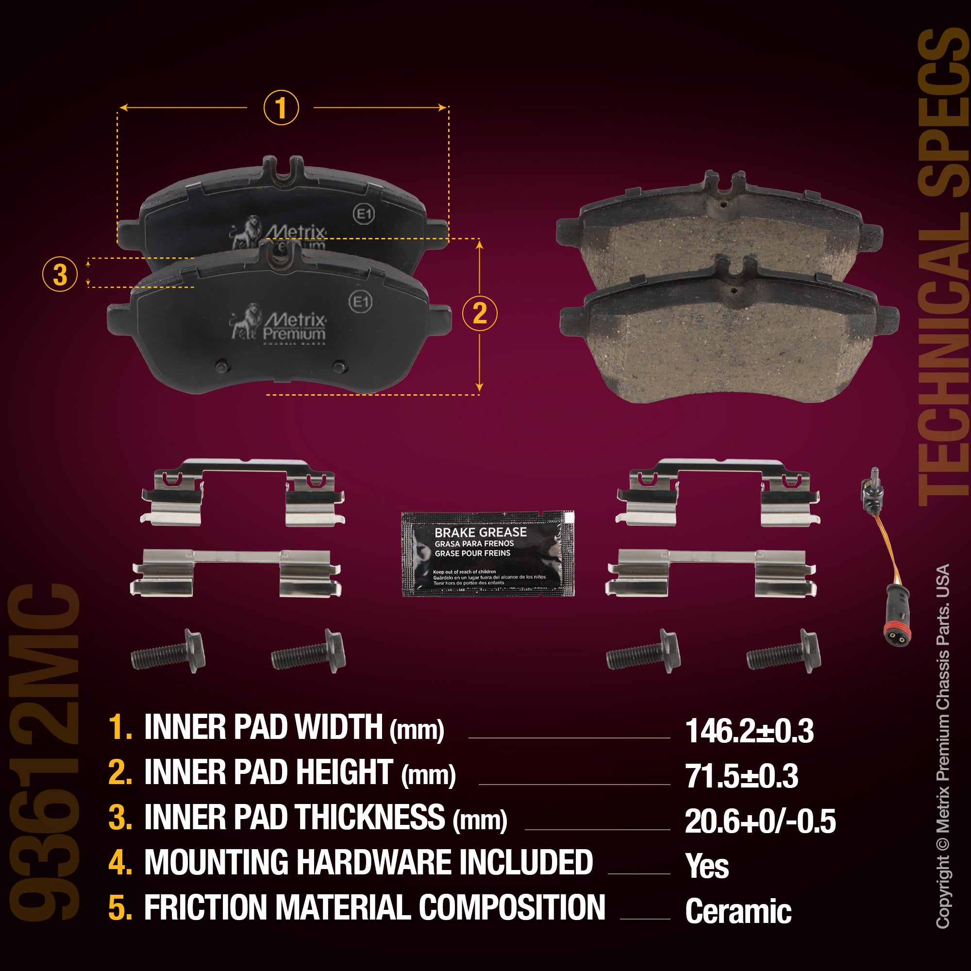 Metrix Premium Chassis Parts Front Disc Brake Pad Set 93612MC aftermarket car parts