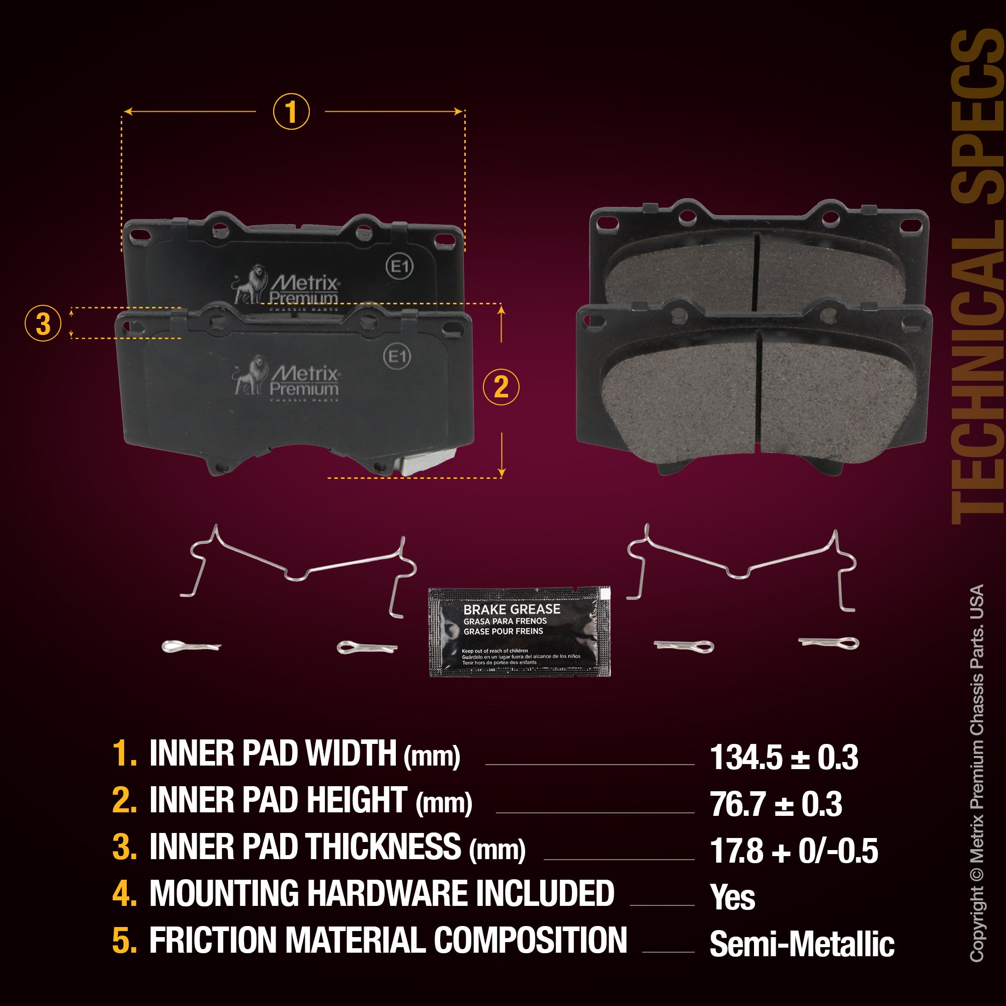 Metrix Premium Front Disc Brake Pad Set 93618MS aftermarket car parts