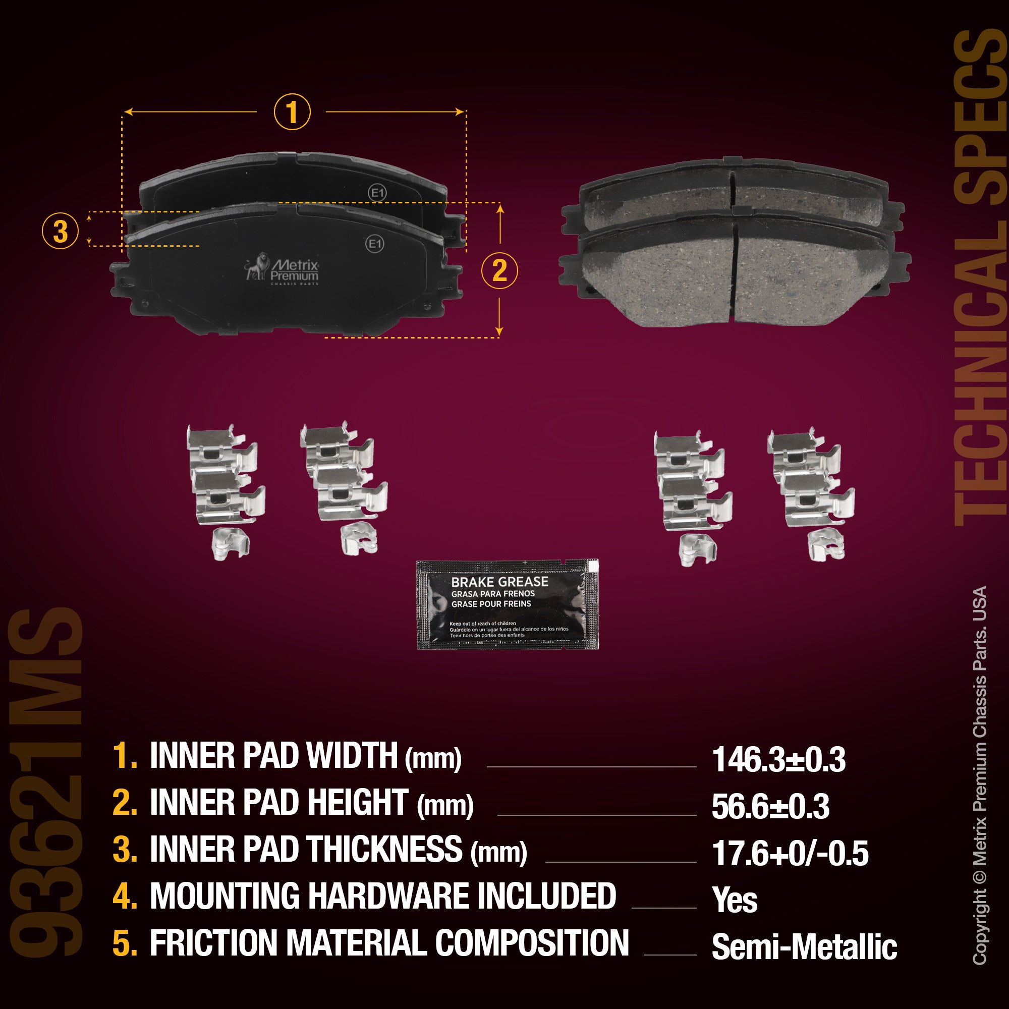 Metrix Premium Chassis Parts Front Disc Brake Pad Set 93621MS aftermarket car parts
