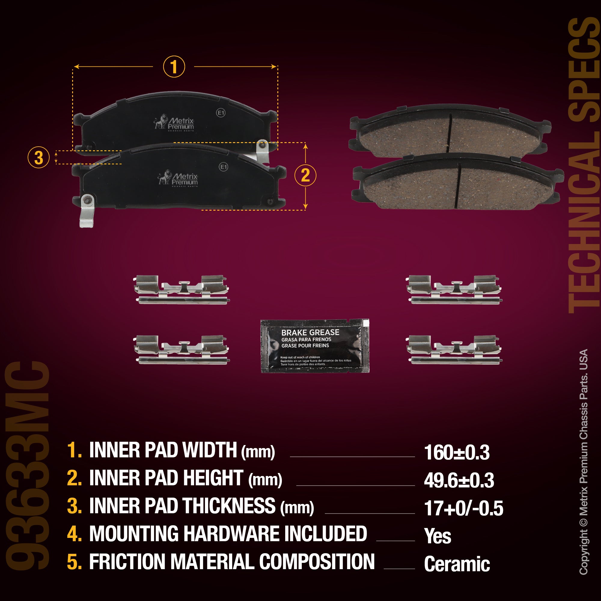 Metrix Premium Chassis Parts Front Disc Brake Pad Set 93633MC aftermarket car parts