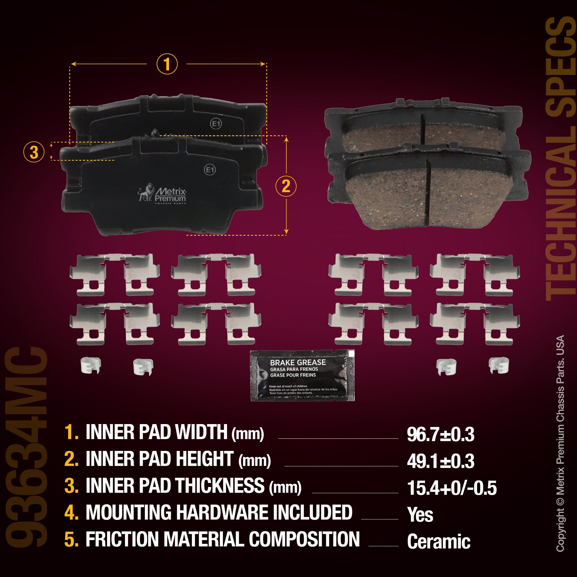 Metrix Premium Chassis Parts Rear Disc Brake Pad Set 93634MC OEM fit auto parts