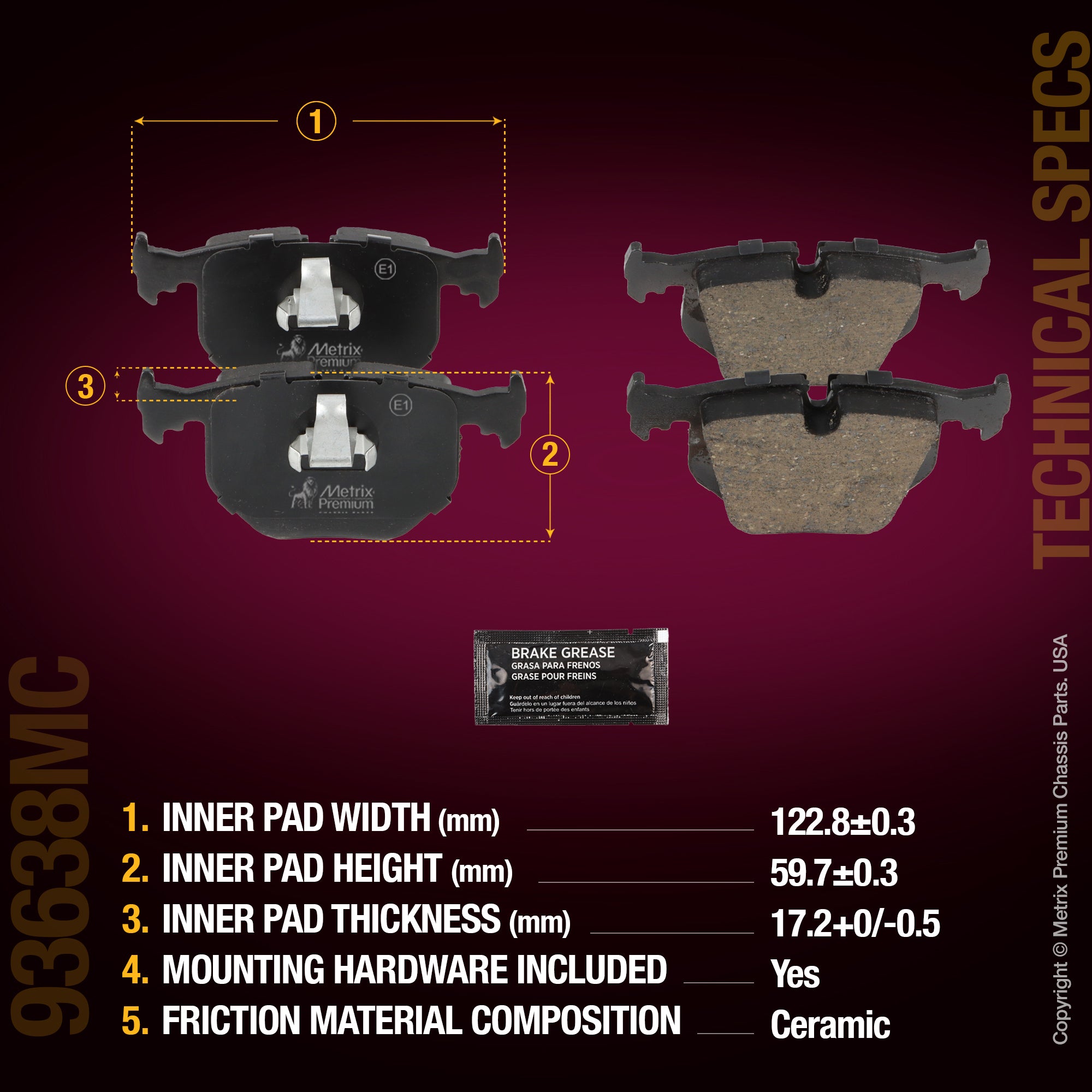 Metrix Premium Chassis Parts Rear Disc Brake Pad Set 93638MC aftermarket car parts