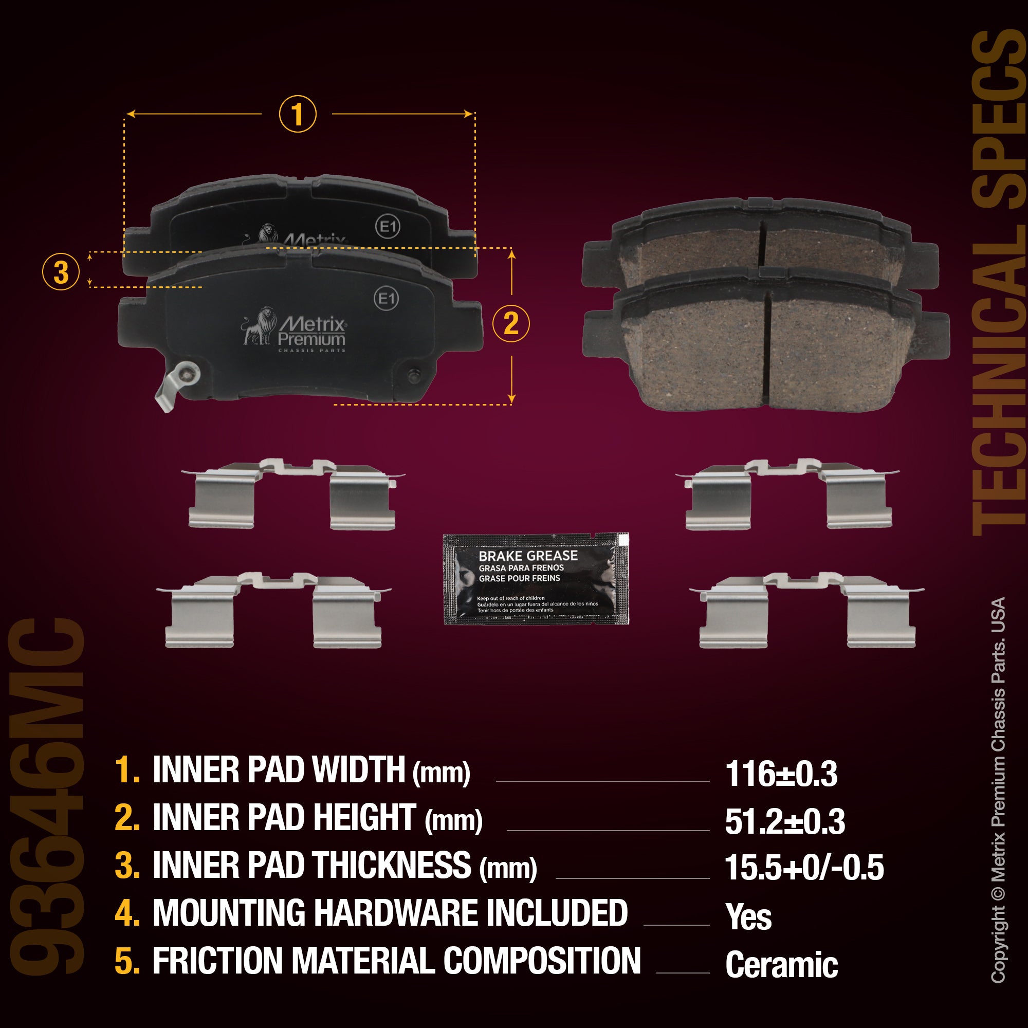 Metrix Premium Front Disc Brake Pad Set 93646MC aftermarket car parts