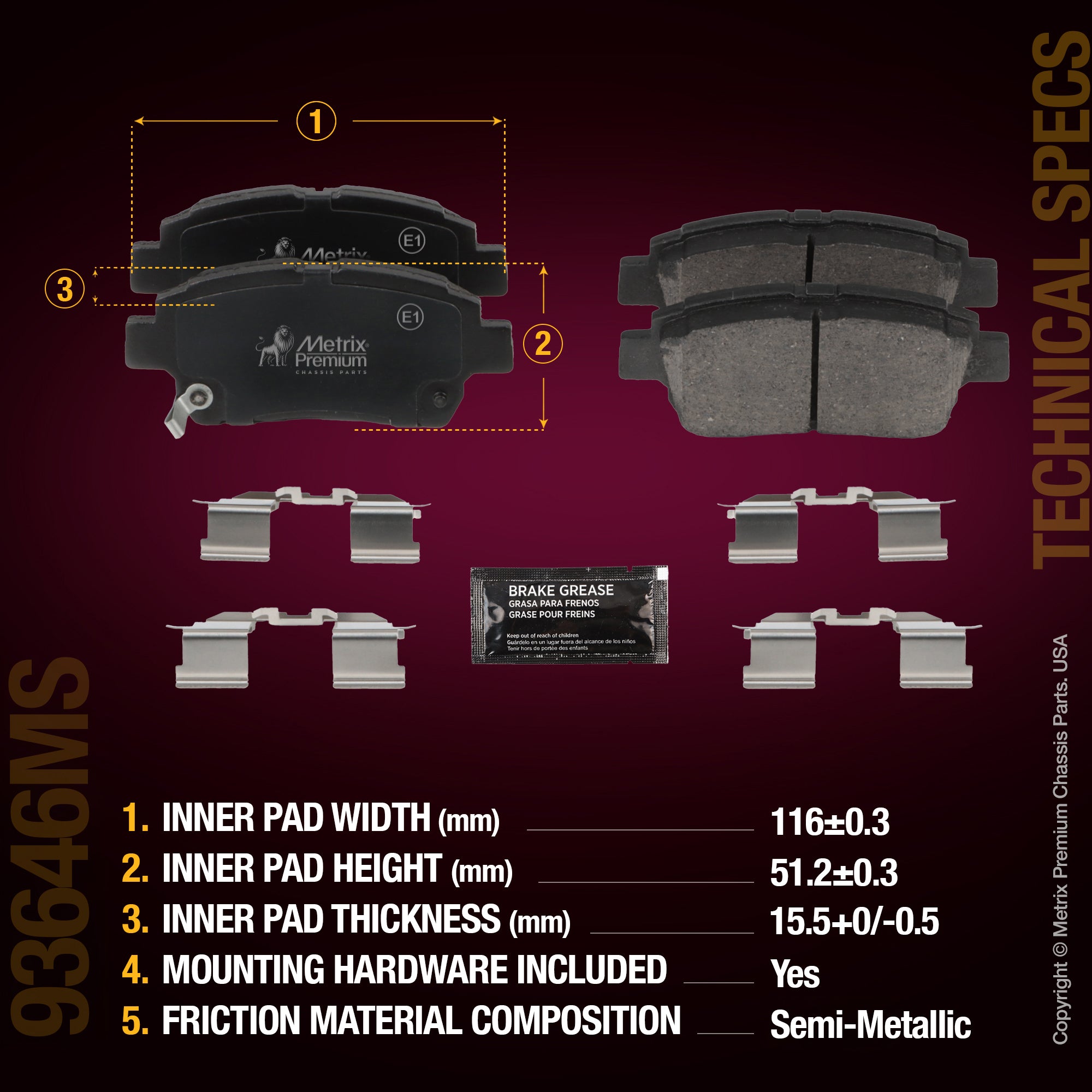 Metrix Premium Chassis Parts Front Disc Brake Pad Set 93646MS aftermarket car parts