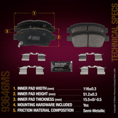 Metrix Premium Chassis Parts Front Disc Brake Pad Set 93646MS aftermarket car parts