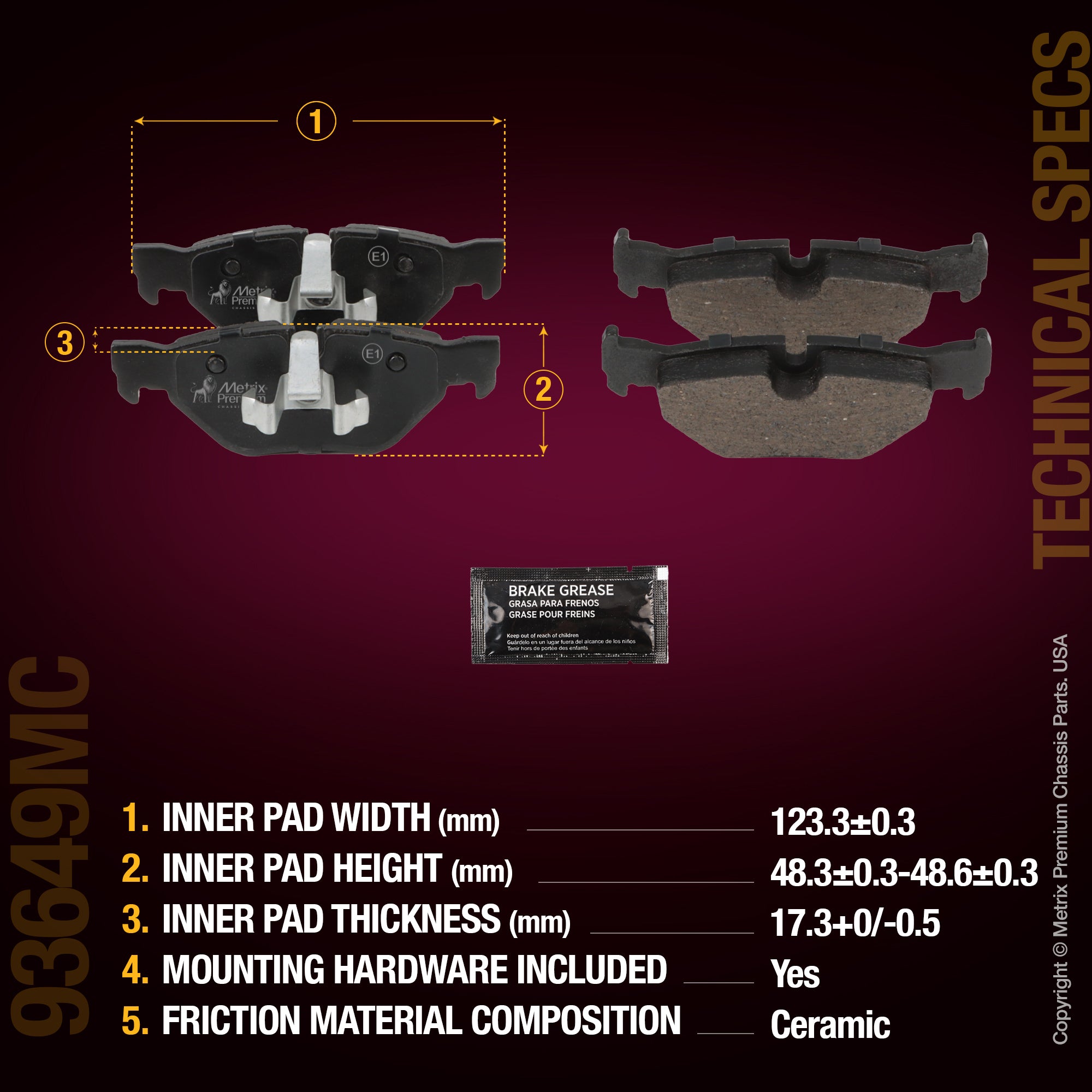 Metrix Premium Rear Disc Brake Pad Set 93649MC aftermarket car parts