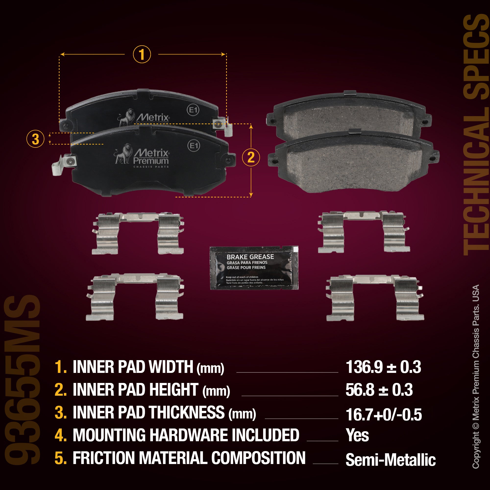 Metrix Premium Chassis Parts Front Disc Brake Pad Set 93655MS aftermarket car parts