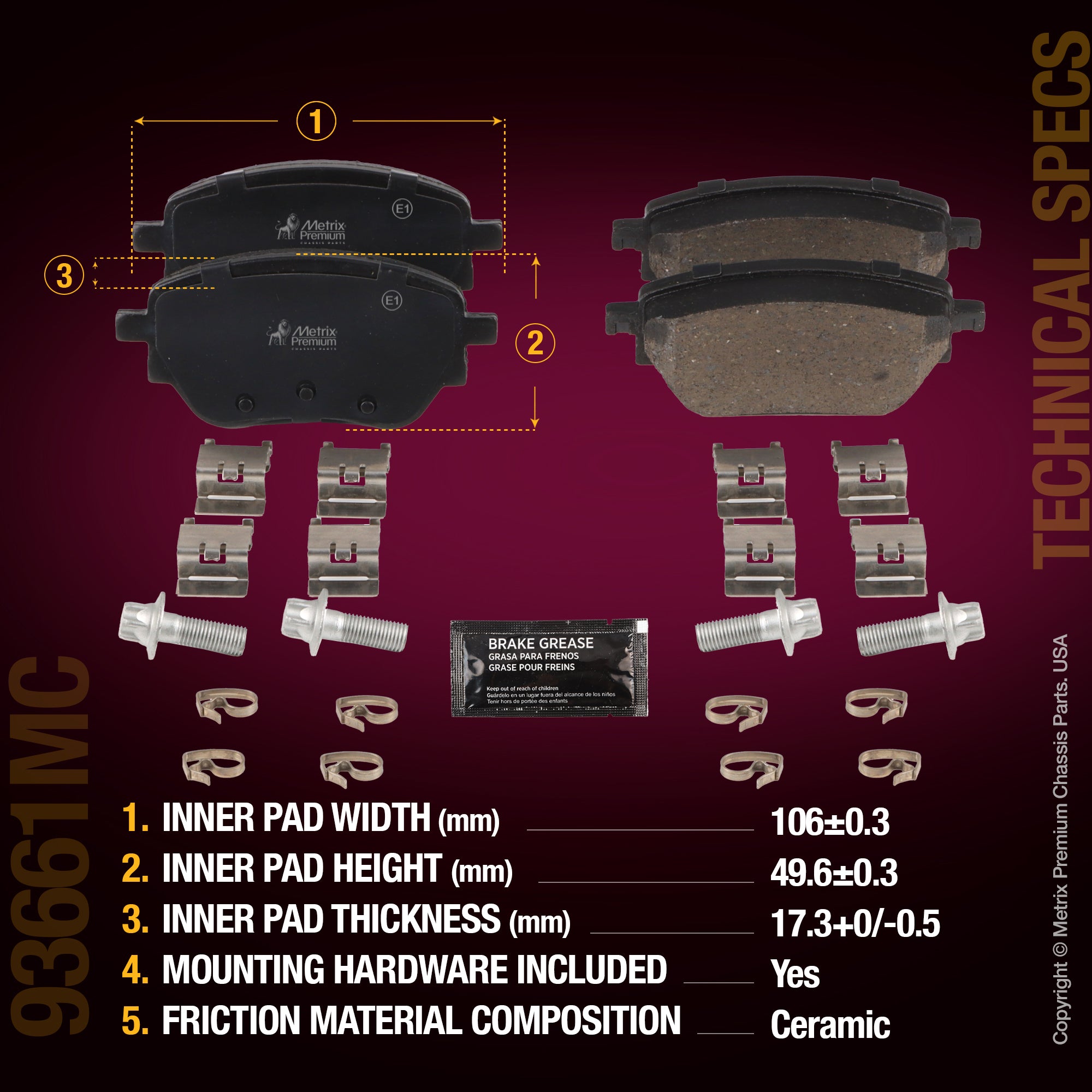 Metrix Premium Chassis Parts Rear Disc Brake Pad Set 93661MC aftermarket car parts