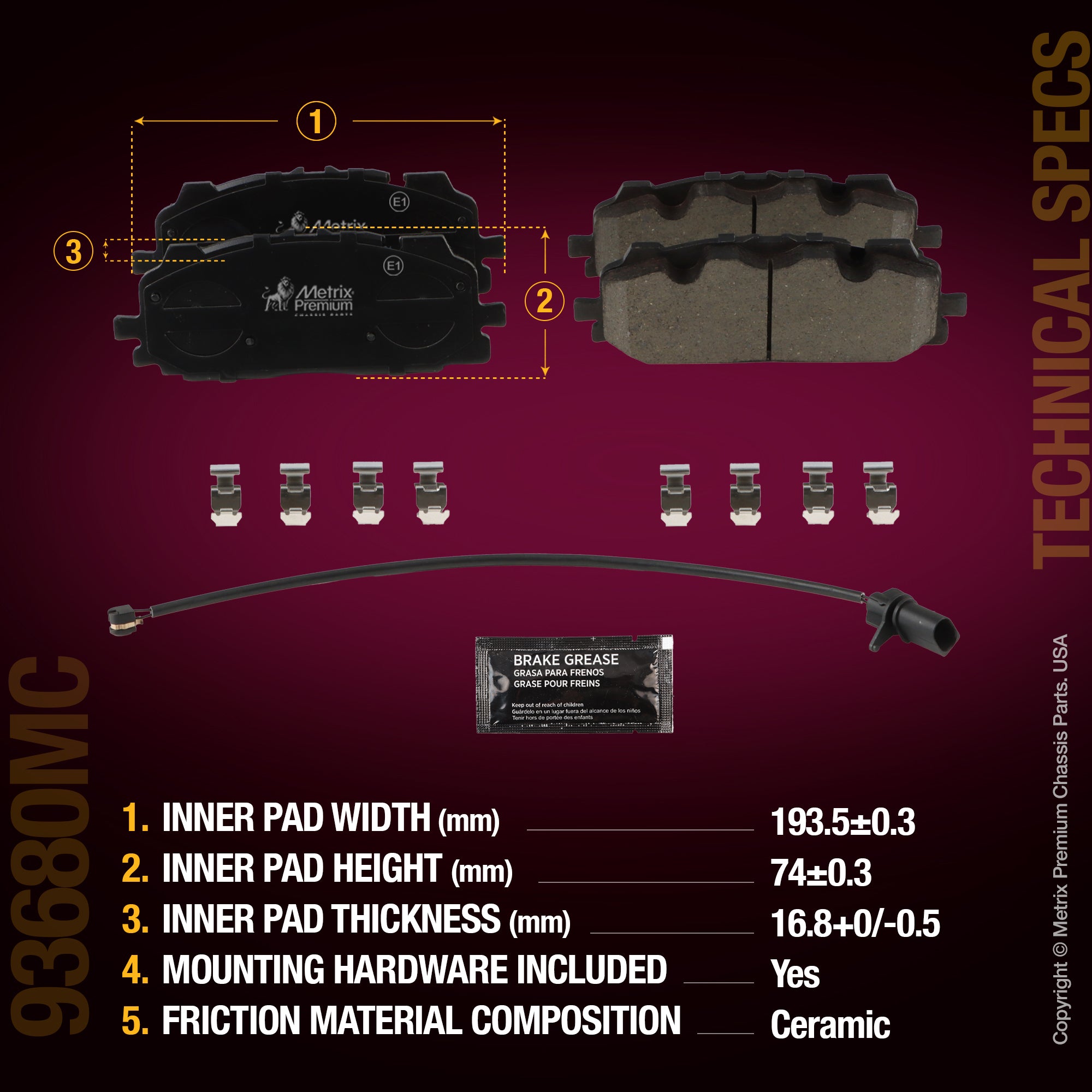 Metrix Premium Chassis Parts Front Disc Brake Pad Set 93680MC suspension steering brake parts