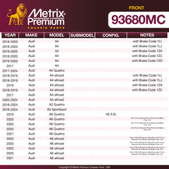 Metrix Premium Chassis Parts Front Disc Brake Pad Set 93680MC OEM fit auto parts
