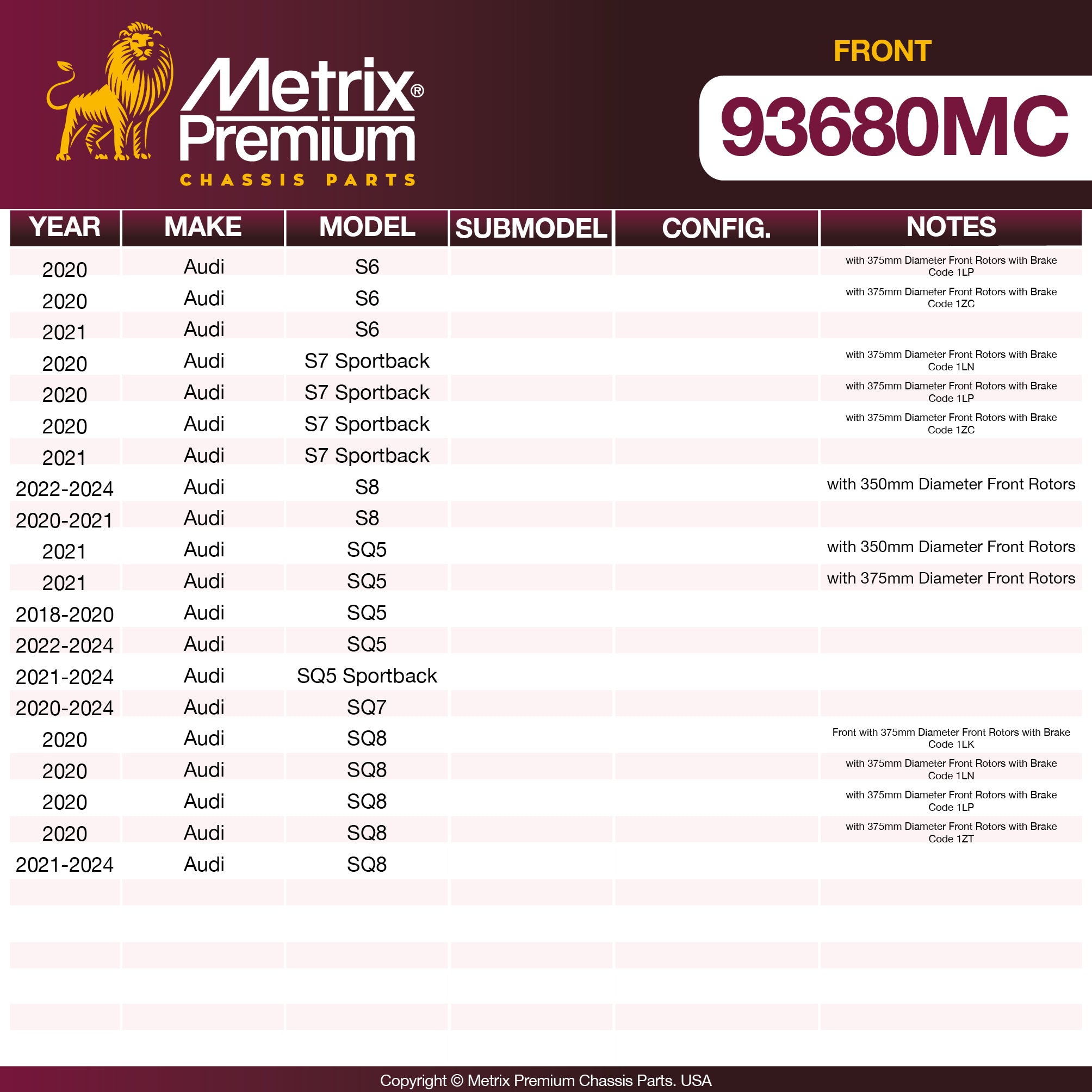Metrix Premium Chassis Parts Front Disc Brake Pad Set 93680MC aftermarket car parts