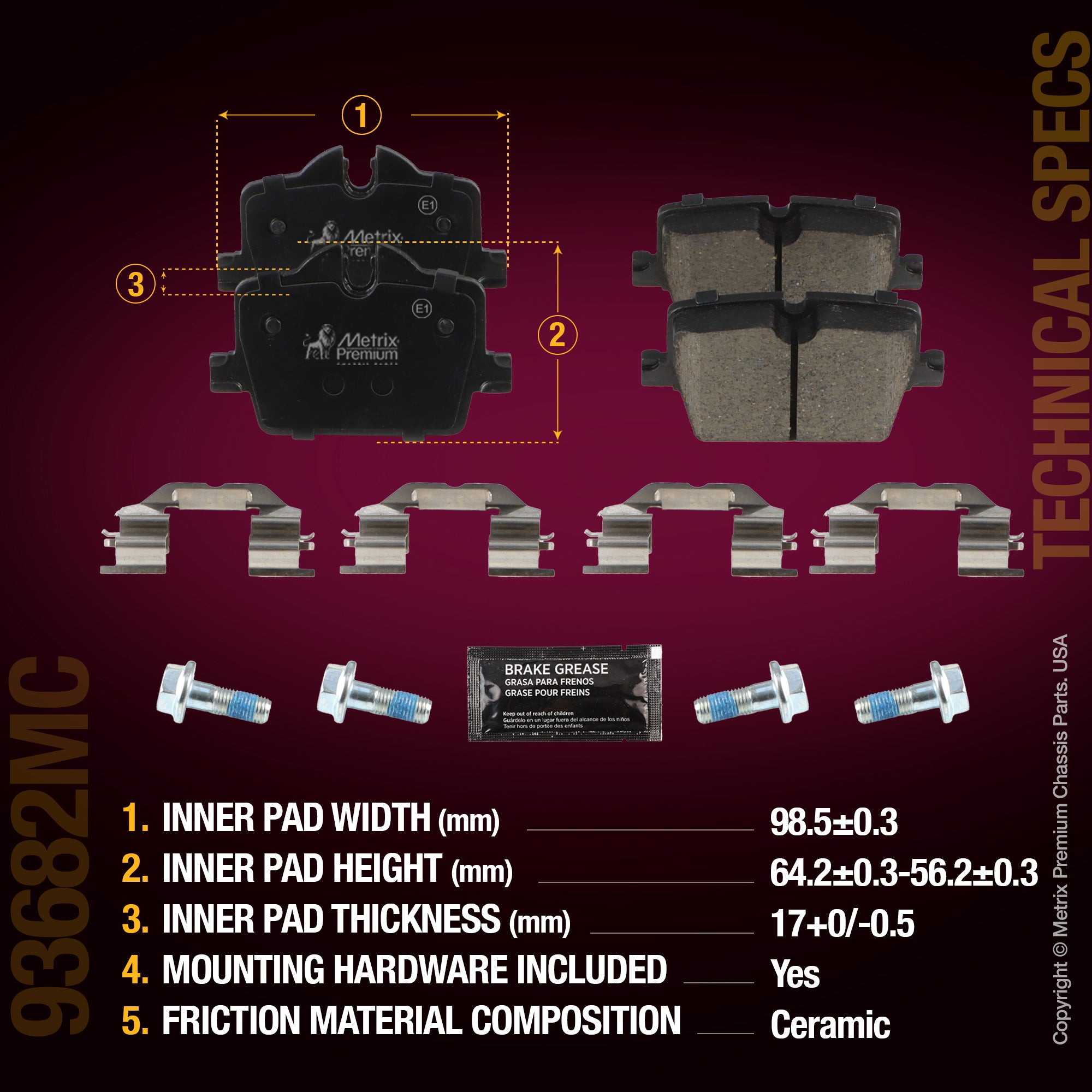 Metrix Premium Chassis Parts Rear Disc Brake Pad Set 93682MC aftermarket car parts