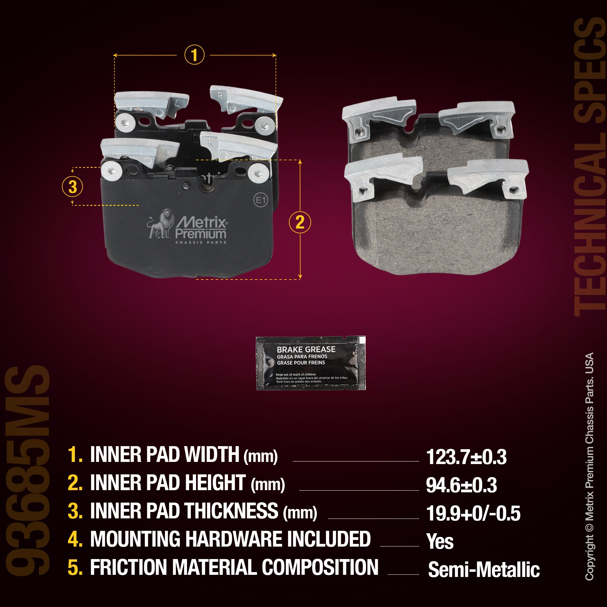 Metrix Premium Chassis Parts Front Disc Brake Pad Set 93685MS aftermarket car parts