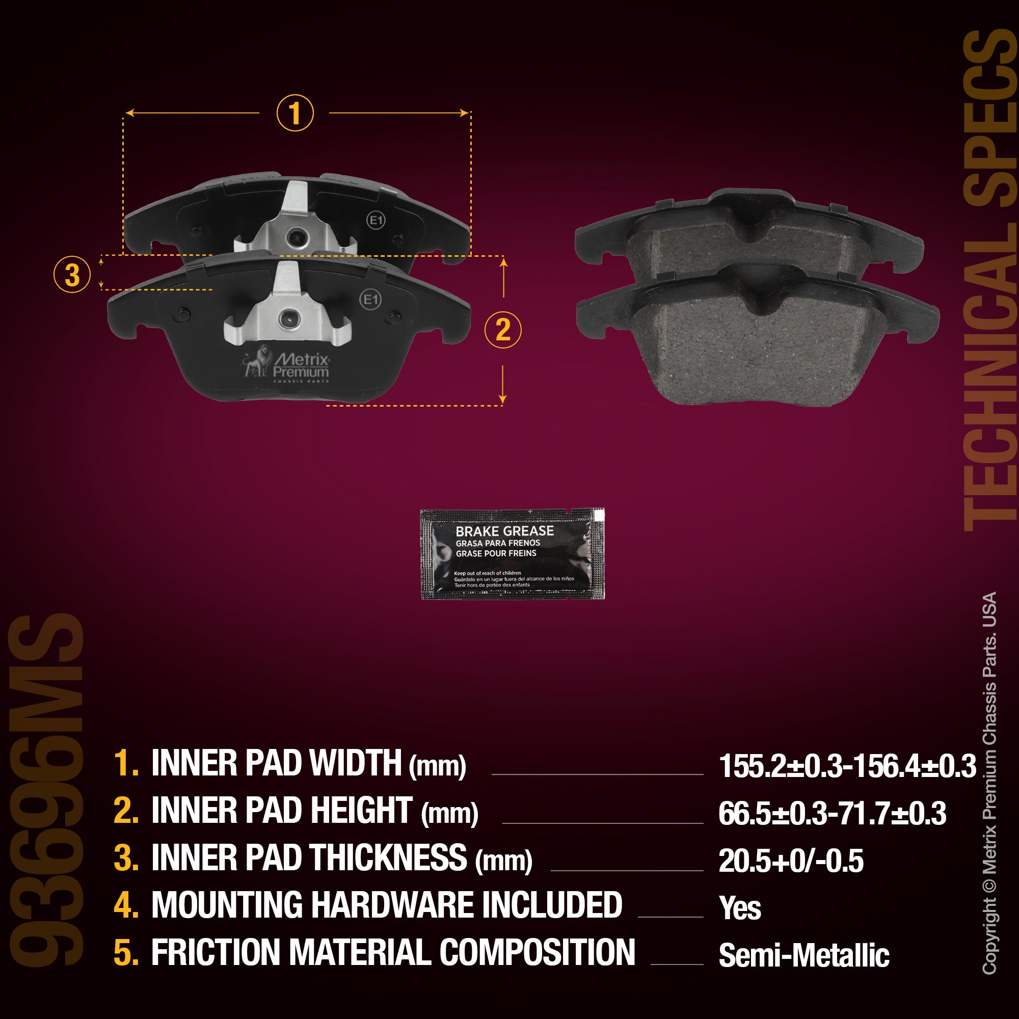 Metrix Premium Chassis Parts Front Disc Brake Pad Set 93696MS aftermarket car parts