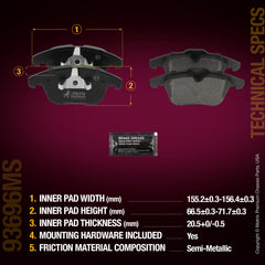 Metrix Premium Chassis Parts Front Disc Brake Pad Set 93696MS aftermarket car parts