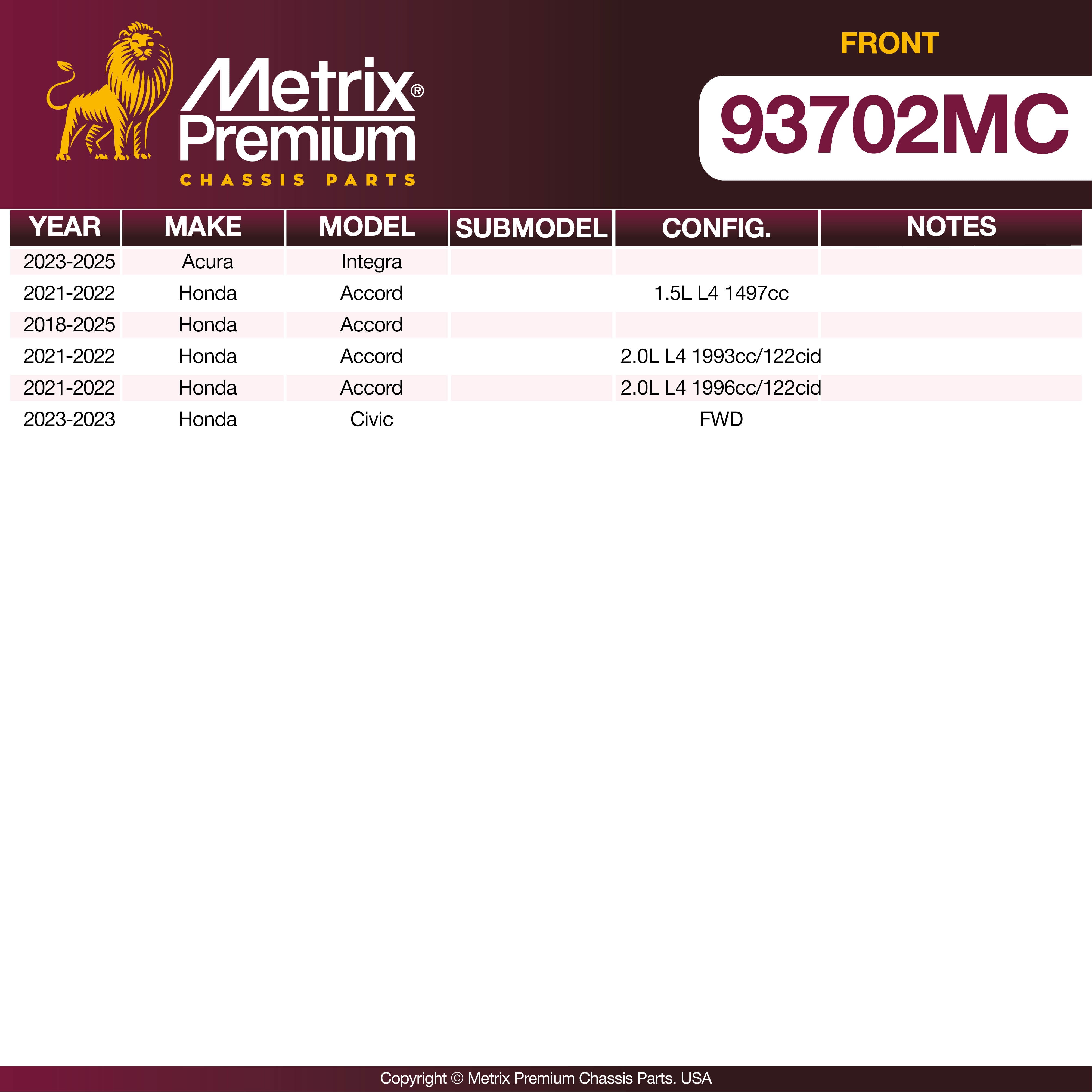 Metrix Premium Front Disc Brake Pad Set 93702MC OEM fit spare parts