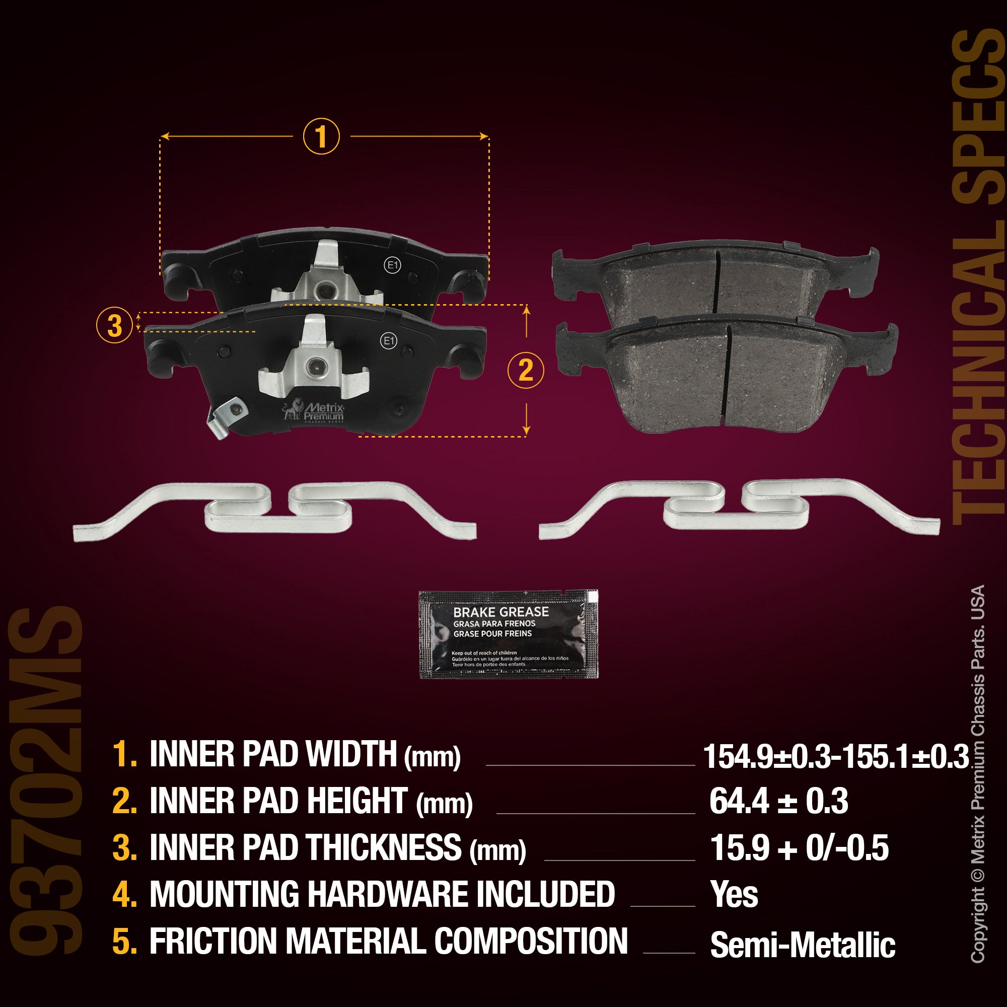 Metrix Premium Chassis Parts Front Disc Brake Pad Set 93702MS aftermarket car parts